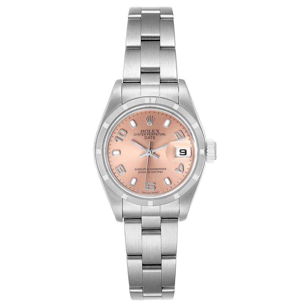 Rolex Date Salmon Dial Oyster Bracelet Steel Ladies Watch 79190 Papers