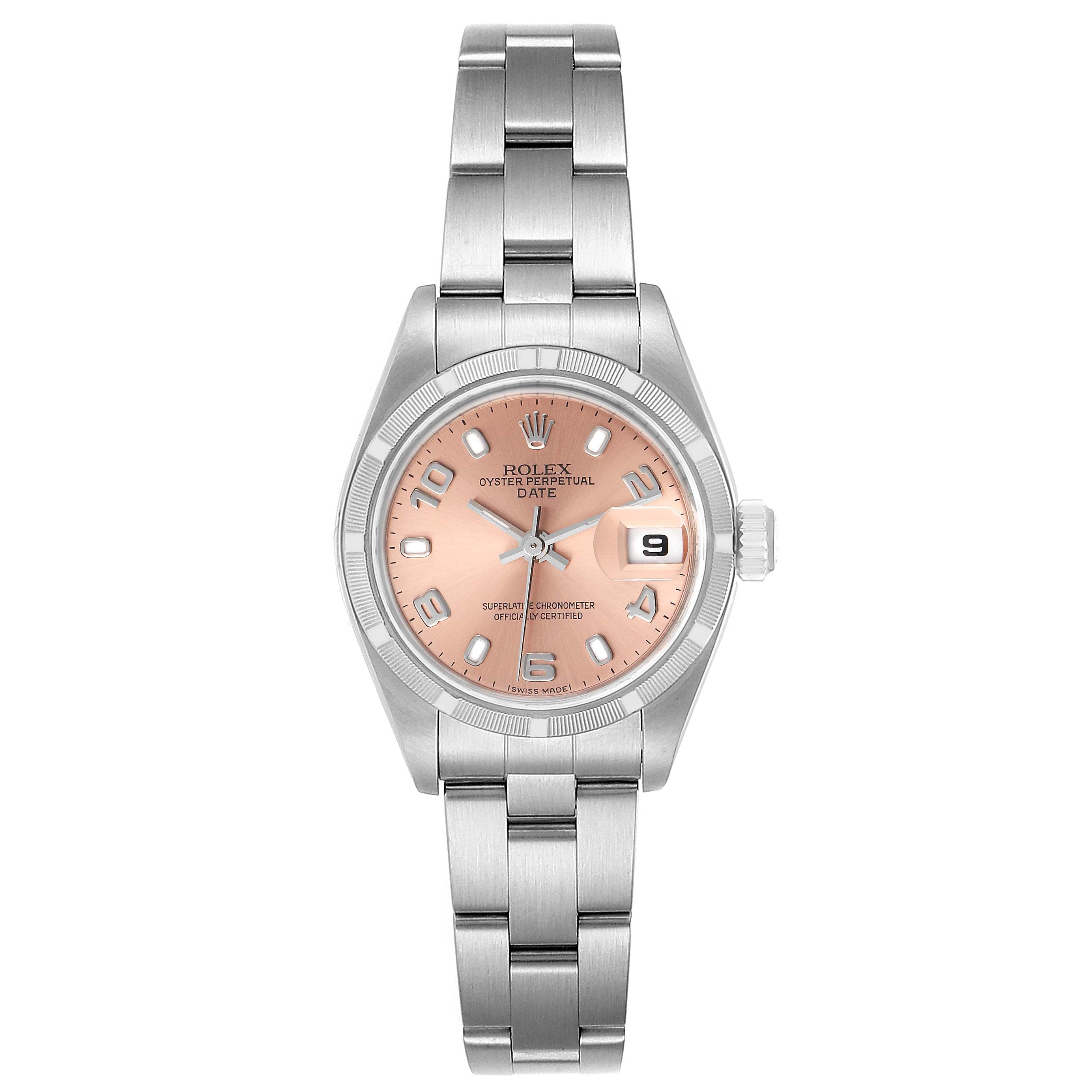 Rolex Date Salmon Dial Oyster Bracelet Steel Ladies Watch 79190 Papers