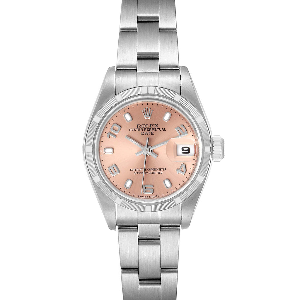 Rolex Date Salmon Dial Oyster Bracelet Steel Ladies Watch 79190 Papers