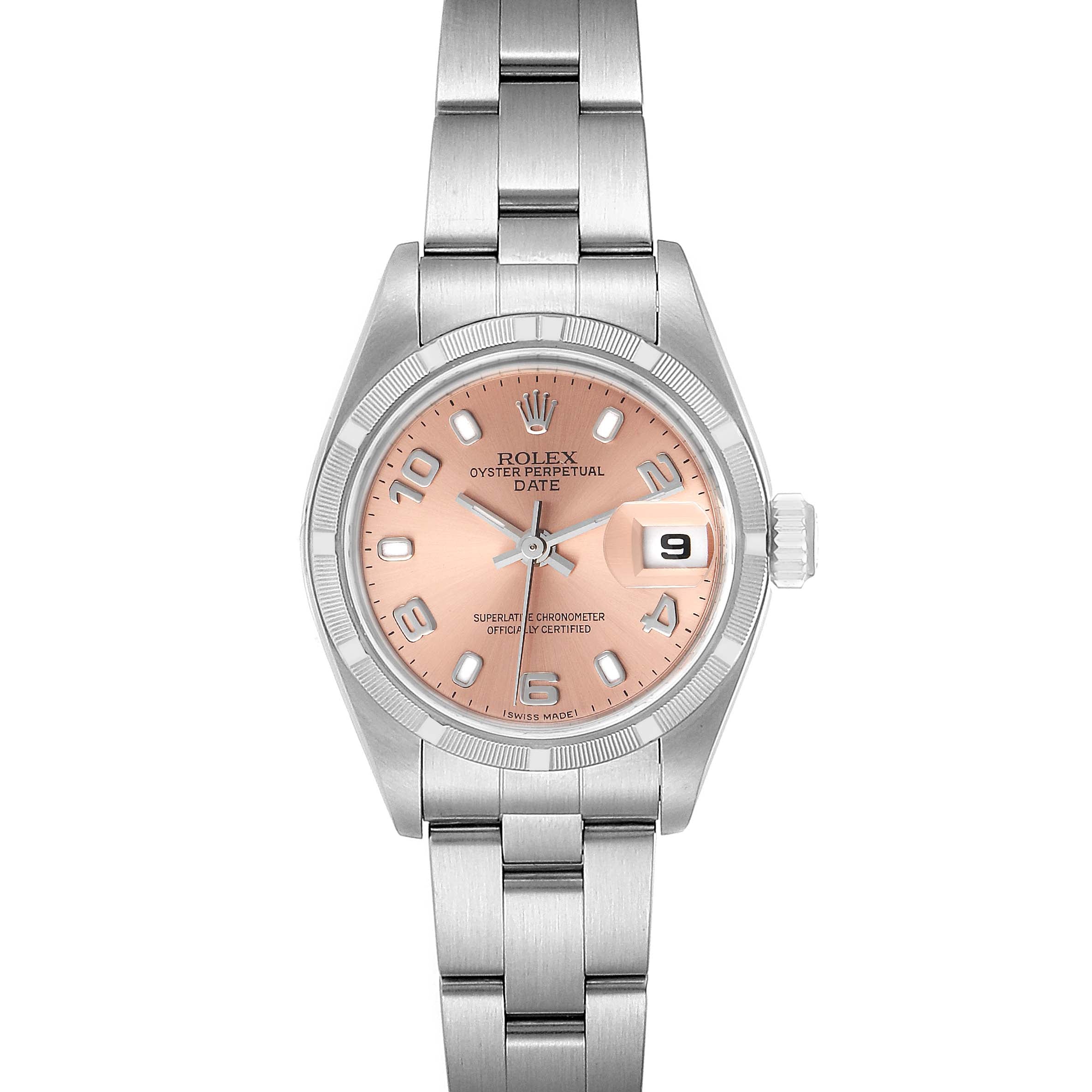 Rolex Date Salmon Dial Oyster Bracelet Steel Ladies Watch 79190 Papers