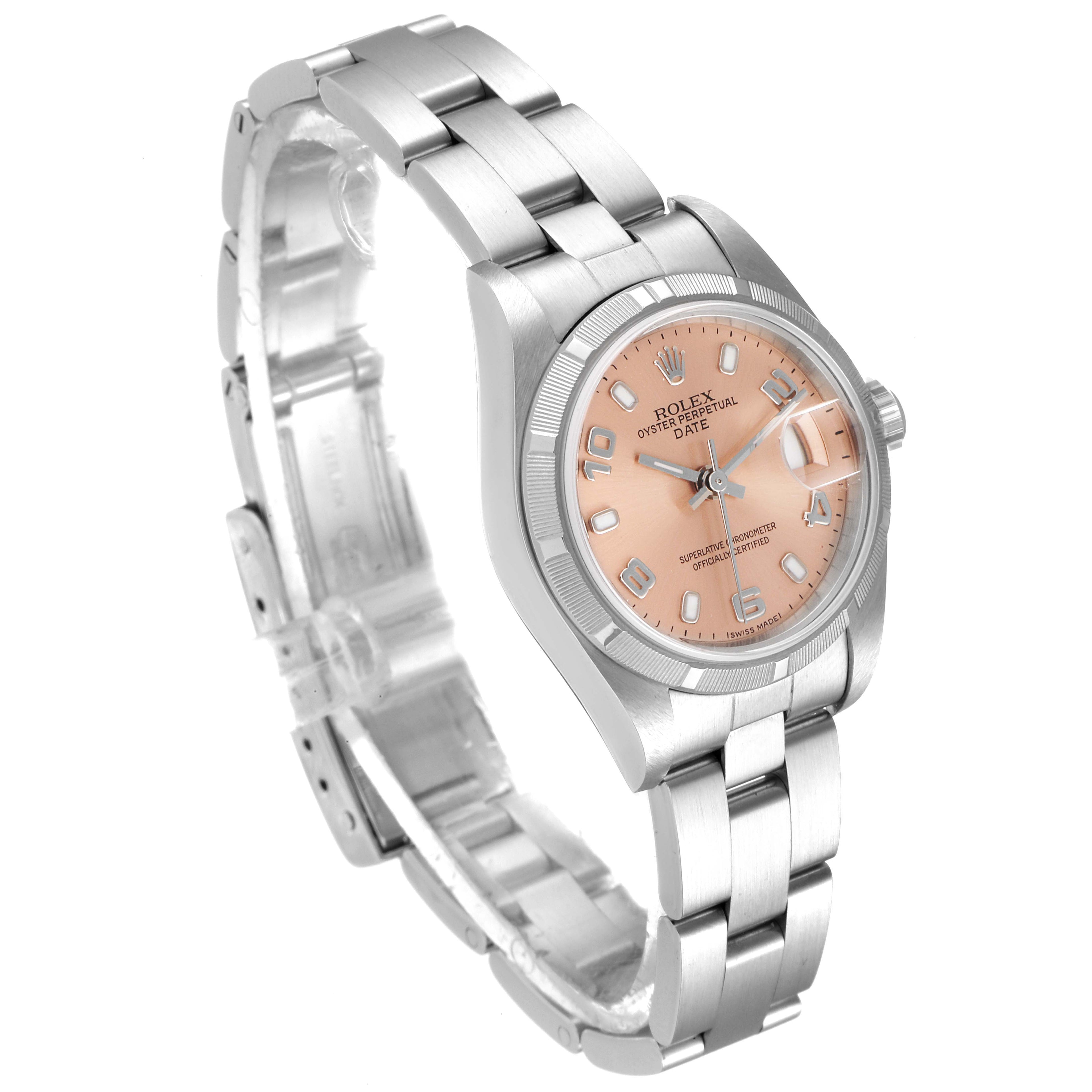 Rolex Date Salmon Dial Oyster Bracelet Steel Ladies Watch 79190 Papers