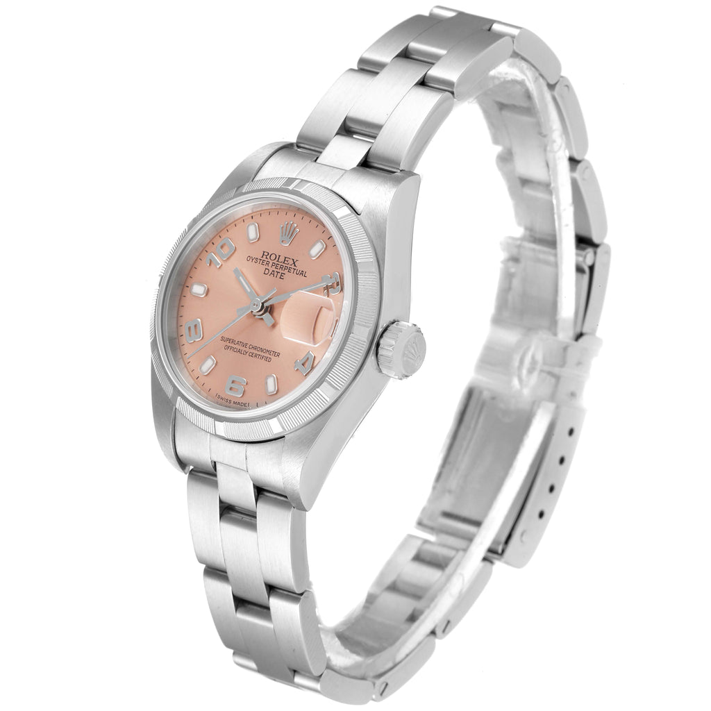 Rolex Date Salmon Dial Oyster Bracelet Steel Ladies Watch 79190 Papers