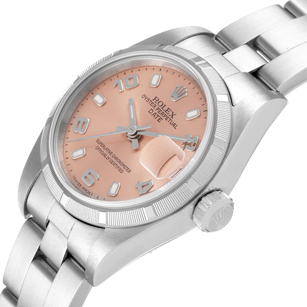 Rolex Date Salmon Dial Oyster Bracelet Steel Ladies Watch 79190 Papers
