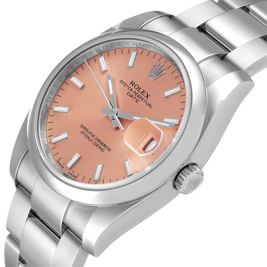 Rolex Date Pink Dial Oyster Bracelet Steel Mens Watch 115200 Unworn