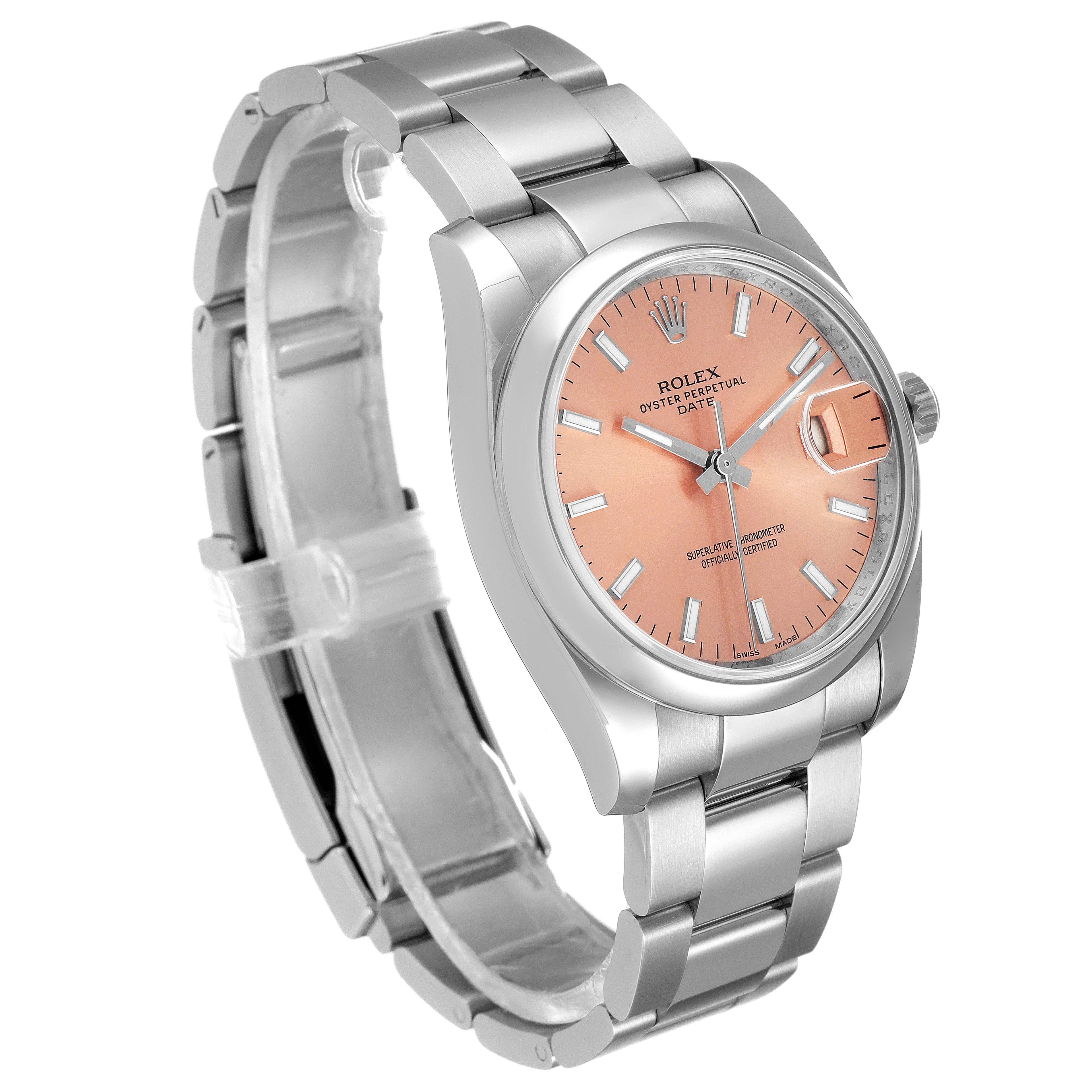 Rolex Date Pink Dial Oyster Bracelet Steel Mens Watch 115200 Unworn