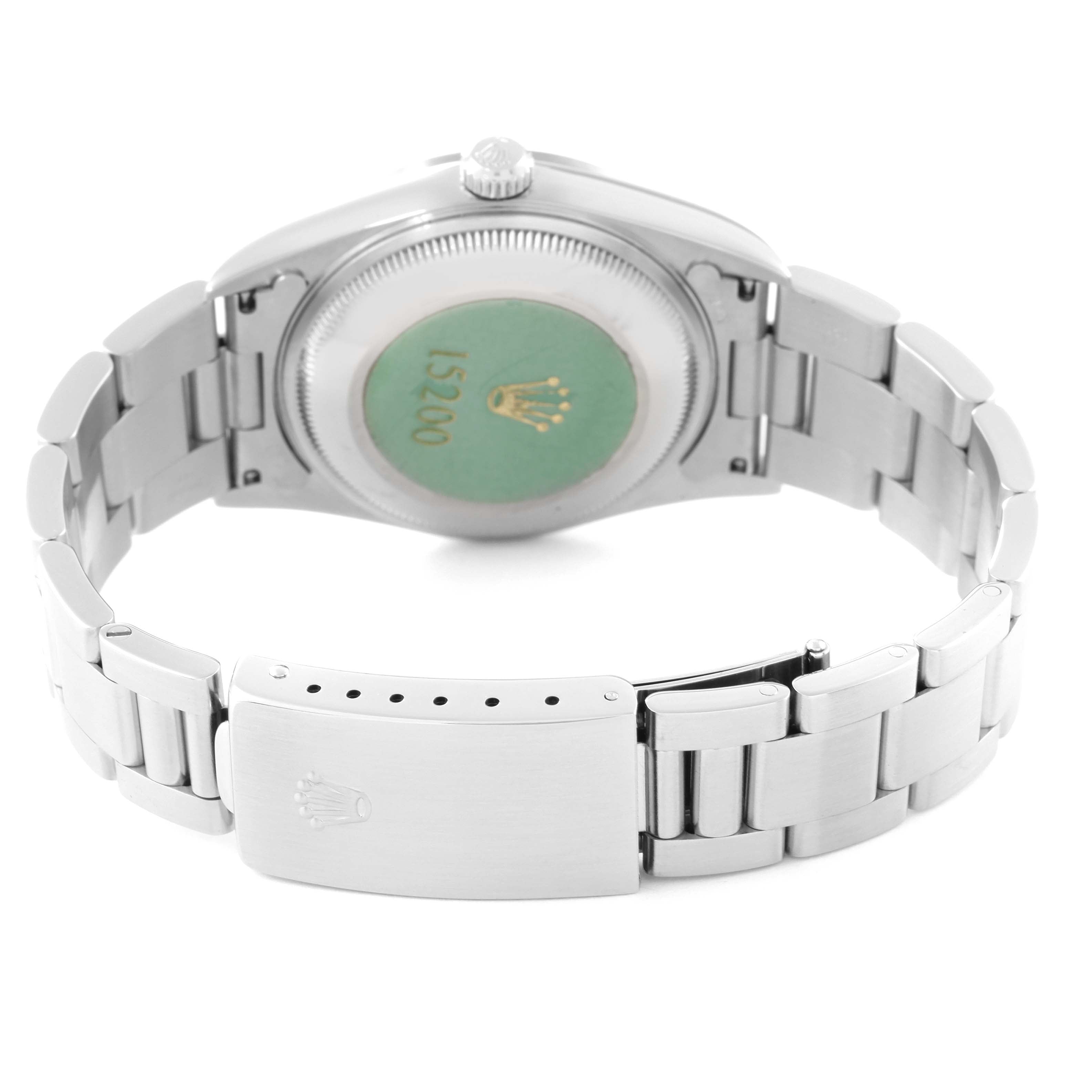 Rolex Date Salmon Dial Oyster Bracelet Steel Mens Watch 15200 Box Papers