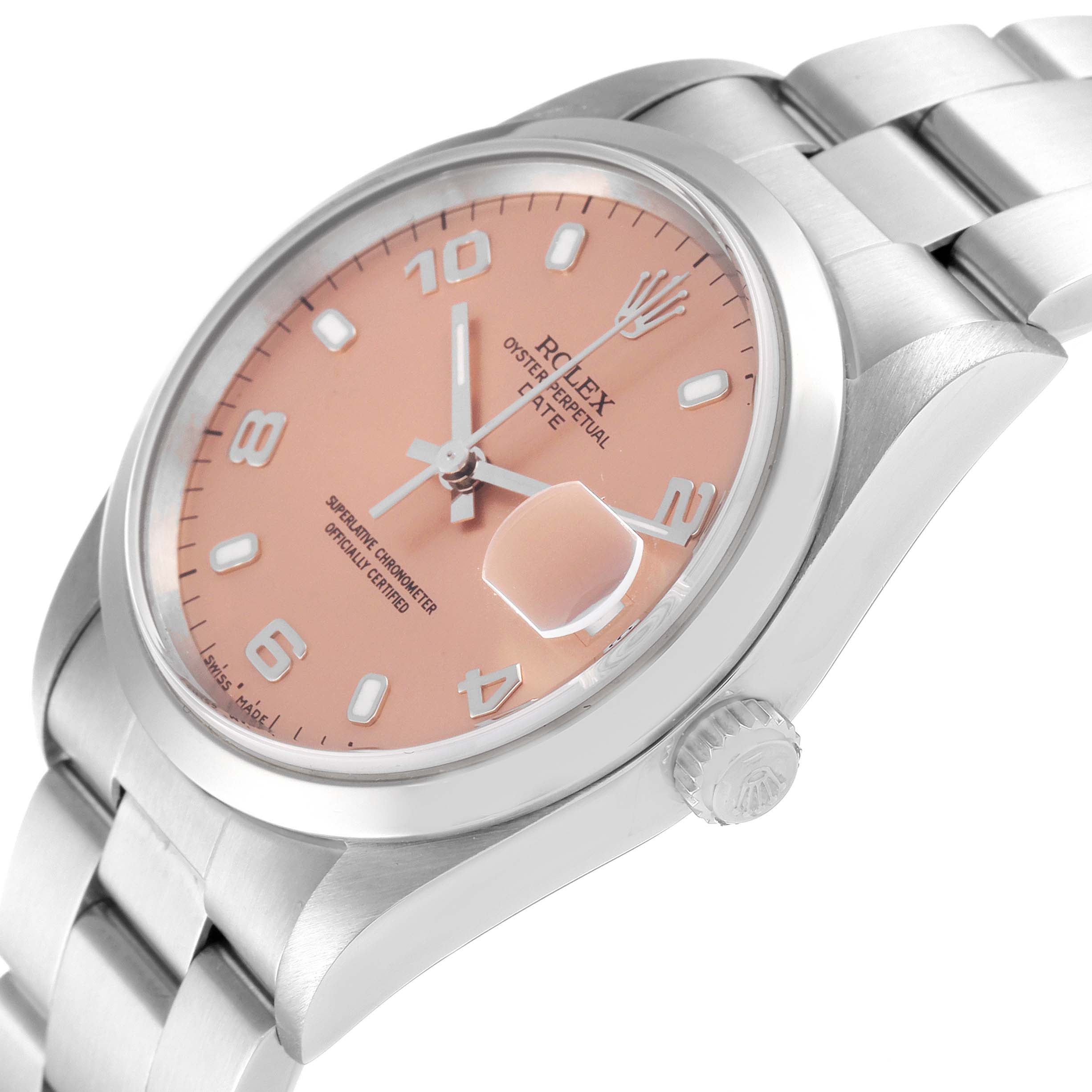 Rolex Date Salmon Dial Oyster Bracelet Steel Mens Watch 15200 Box Papers