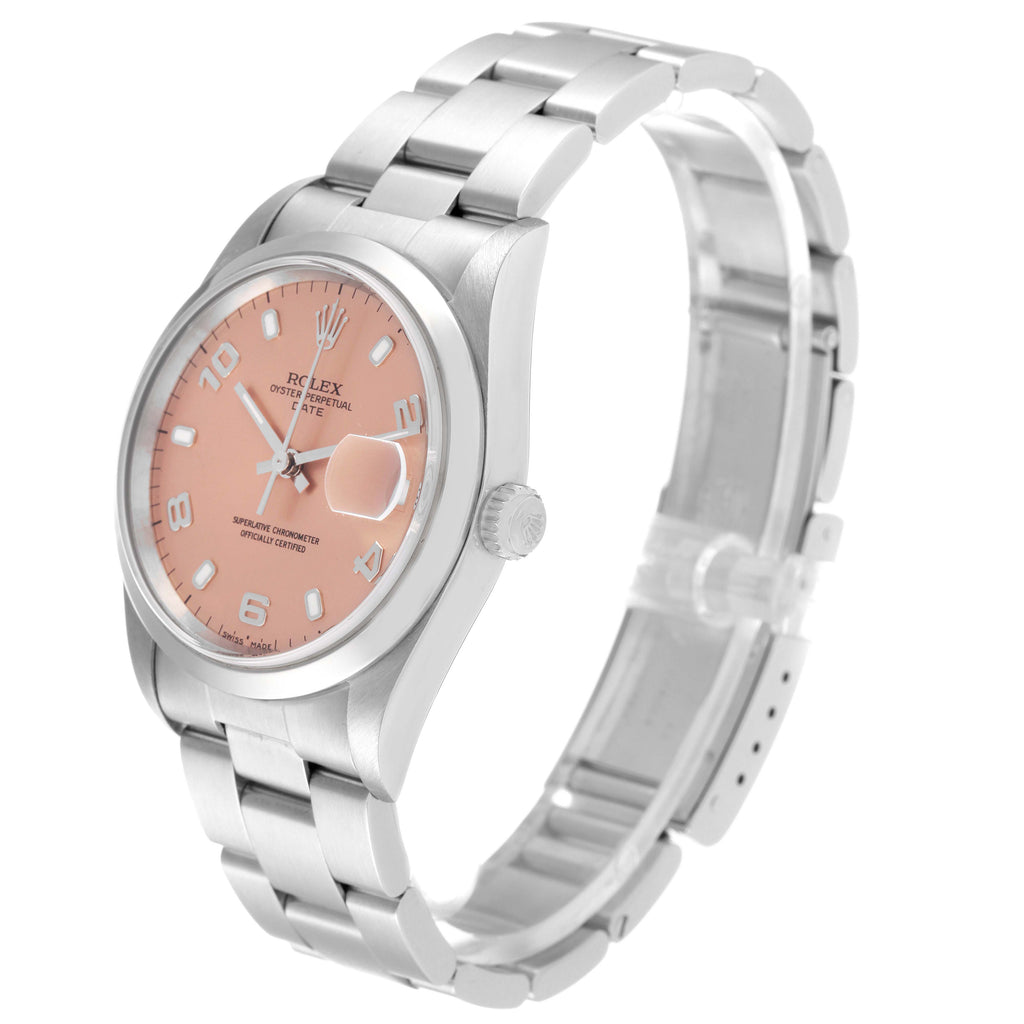 Rolex Date Salmon Dial Oyster Bracelet Steel Mens Watch 15200 Box Papers