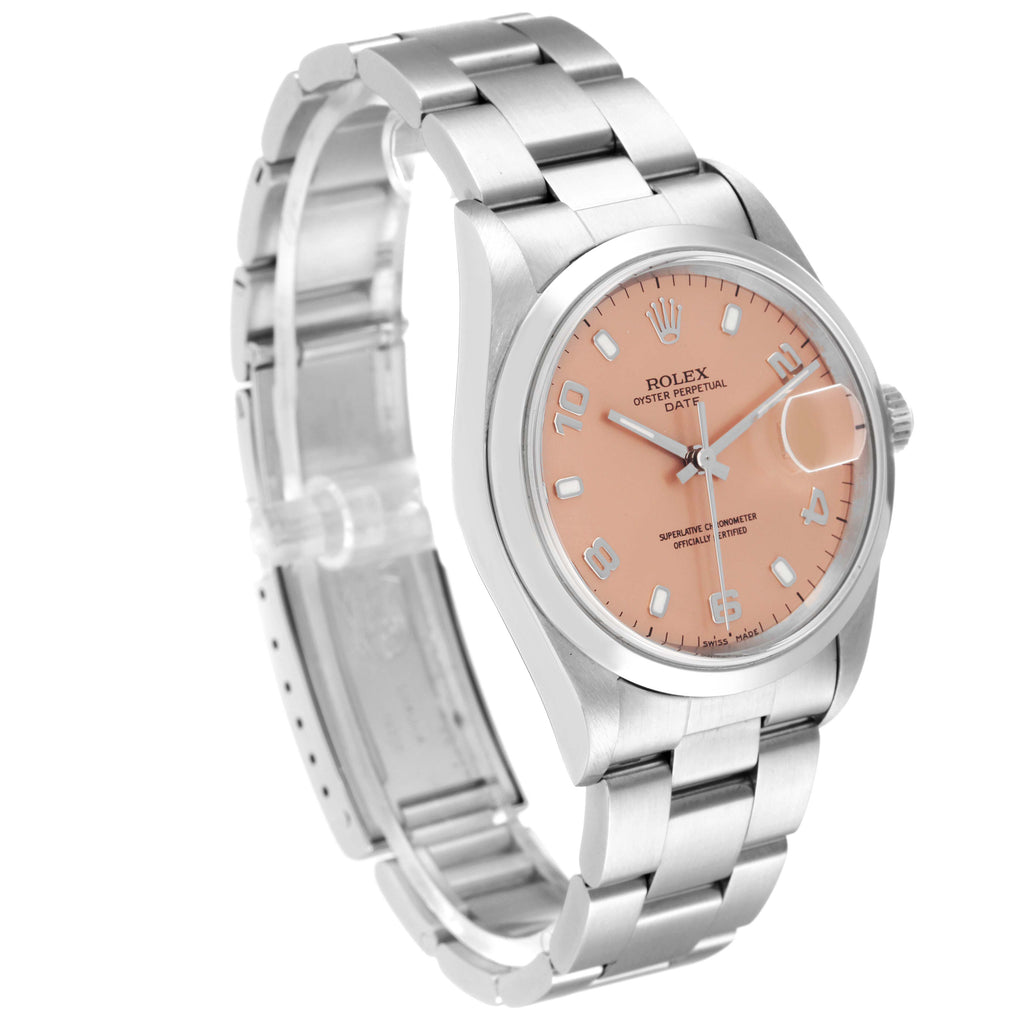 Rolex Date Salmon Dial Oyster Bracelet Steel Mens Watch 15200 Box Papers