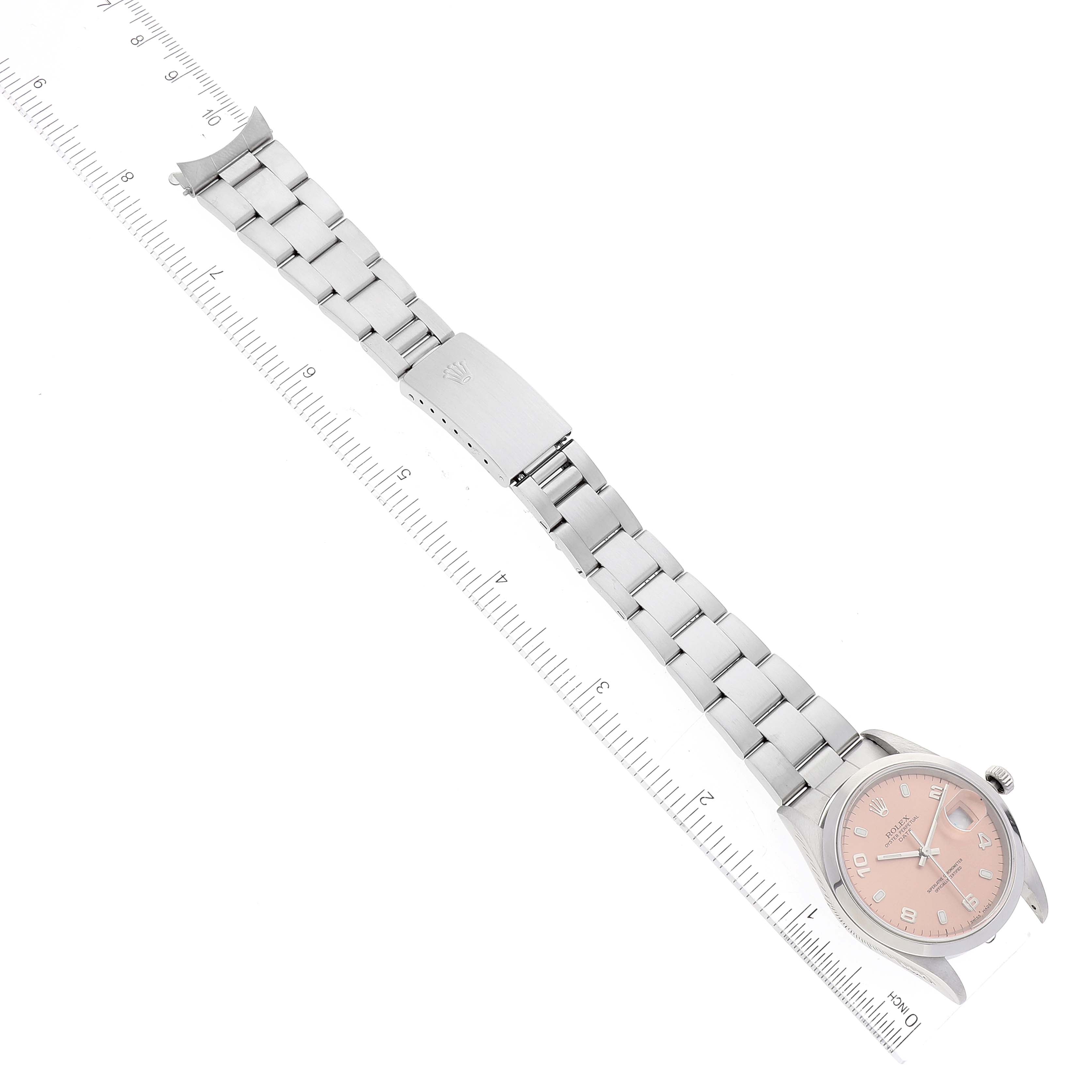 Rolex Date Salmon Dial Oyster Bracelet Steel Mens Watch 15200 Box Papers
