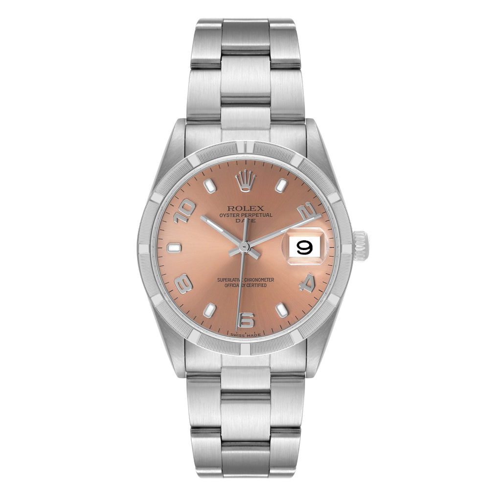 Rolex Date Salmon Dial Oyster Bracelet Steel Mens Watch 15210