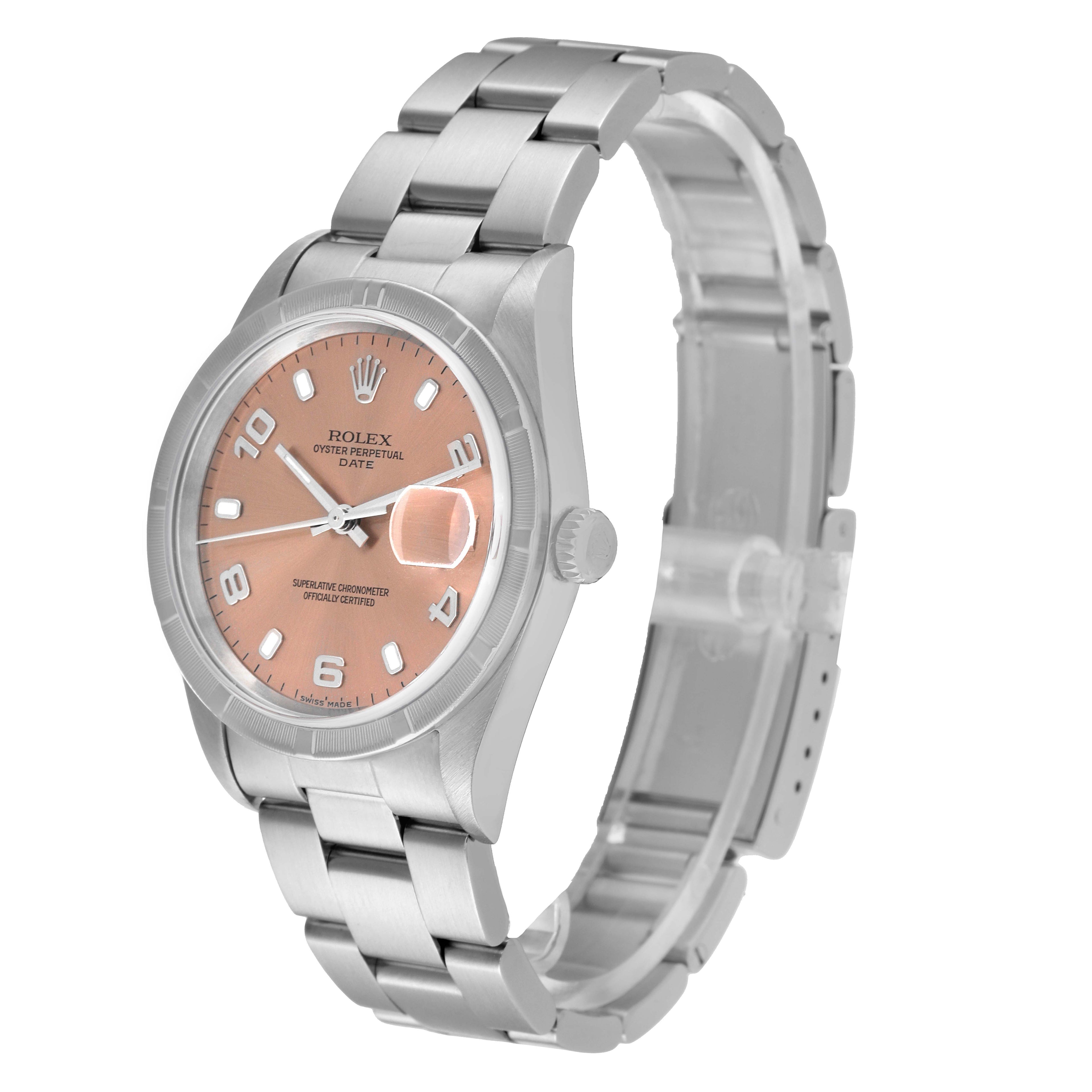 Rolex Date Salmon Dial Oyster Bracelet Steel Mens Watch 15210