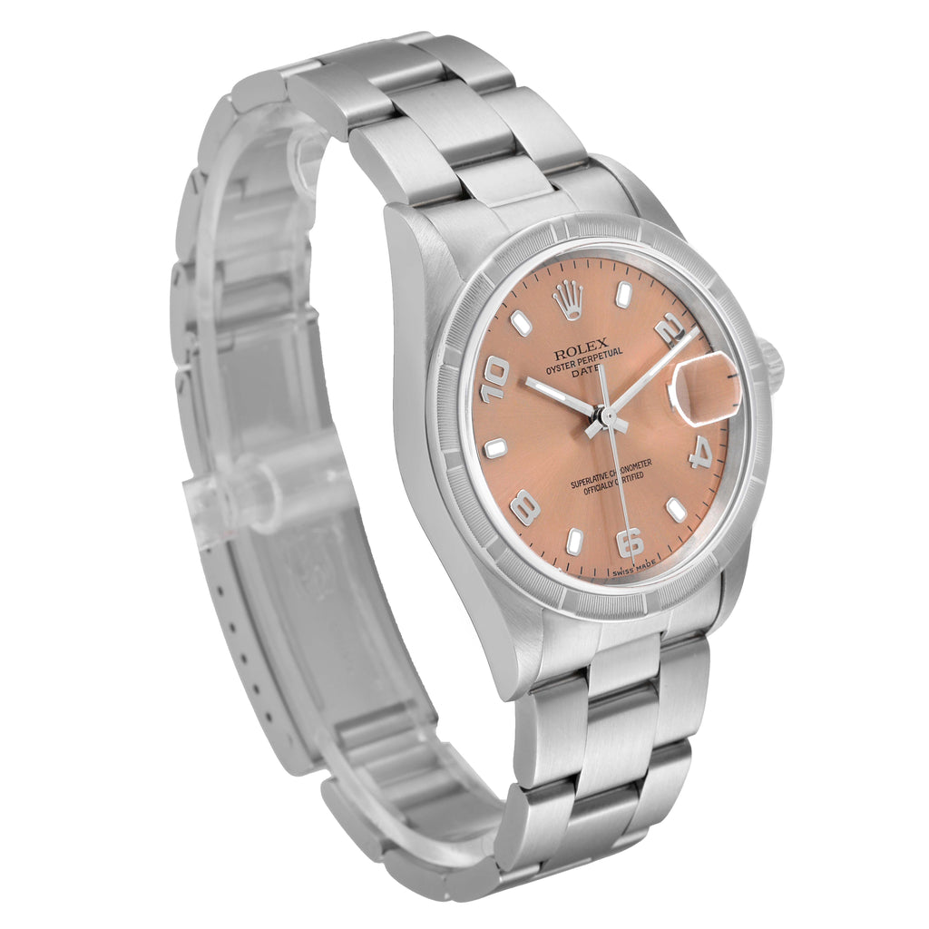 Rolex Date Salmon Dial Oyster Bracelet Steel Mens Watch 15210