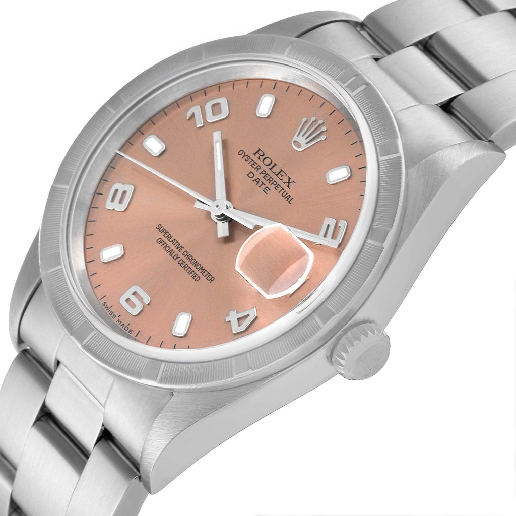 Rolex Date Salmon Dial Oyster Bracelet Steel Mens Watch 15210