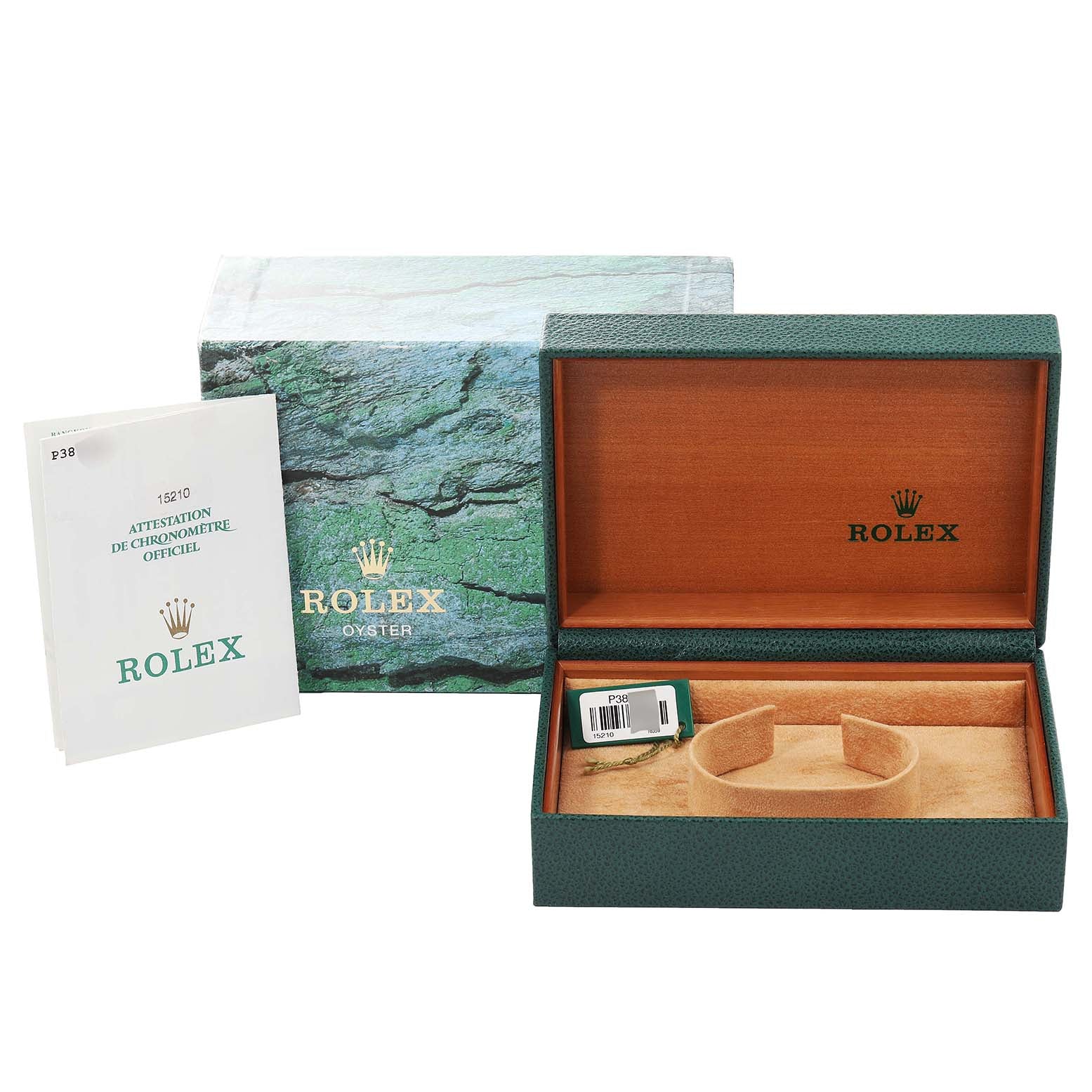 Rolex Date Salmon Dial Oyster Bracelet Steel Mens Watch 15210 Box Papers