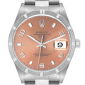 Rolex Date Salmon Dial Oyster Bracelet Steel Mens Watch 15210 Box Papers