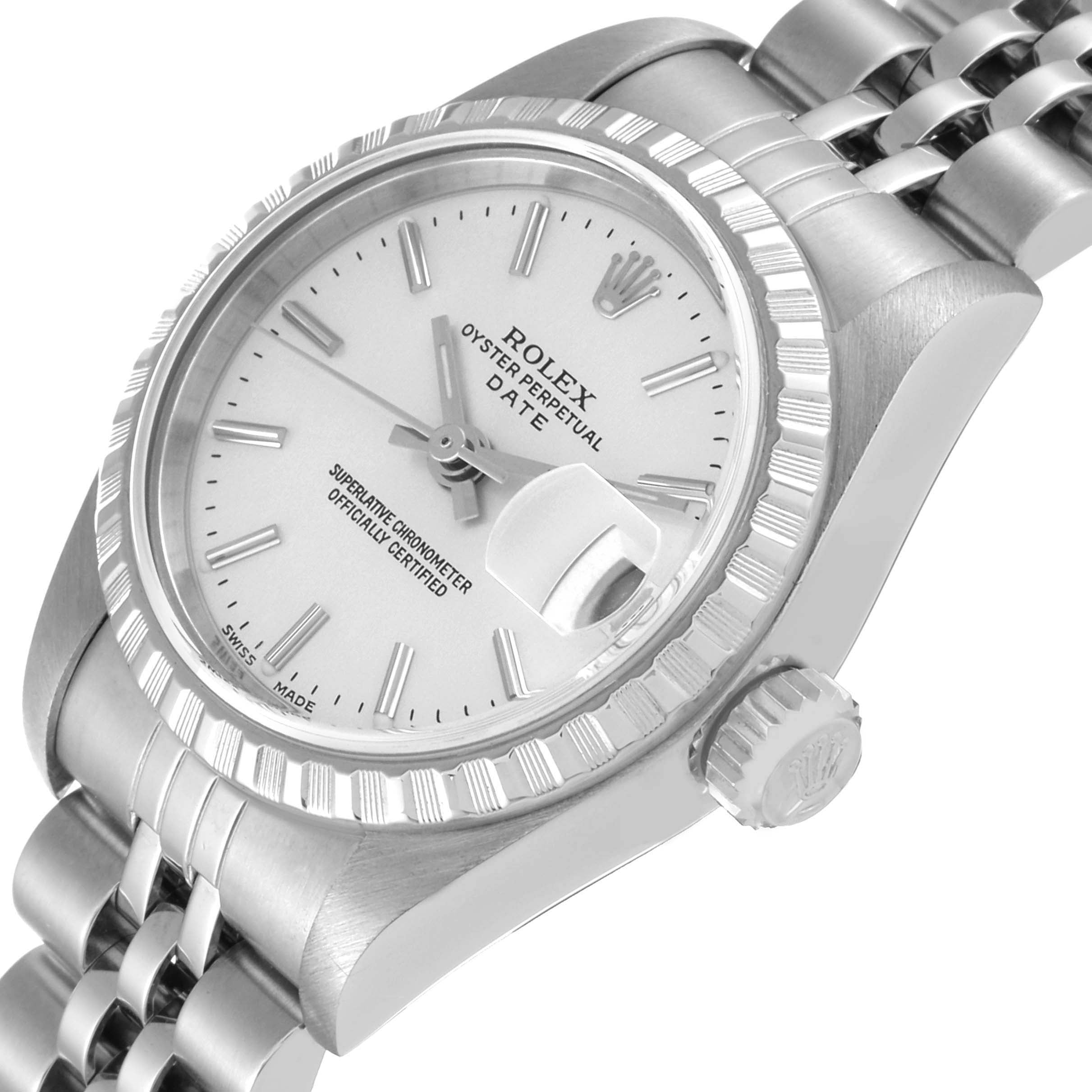Rolex Date Silver Dial Steel Ladies Watch 79240 Box Papers