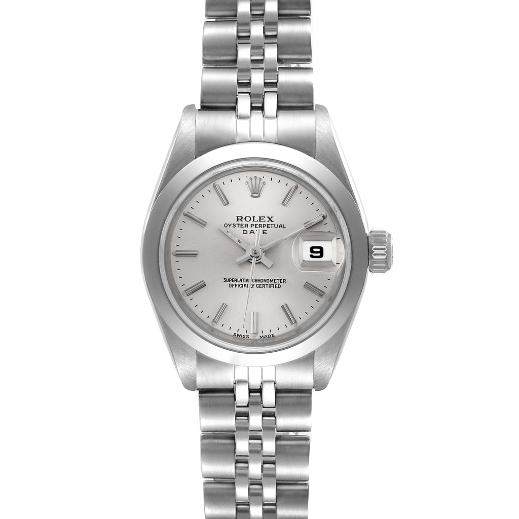 Rolex Date Silver Dial Jubilee Bracelet Steel Watch 69160 Box Service Card