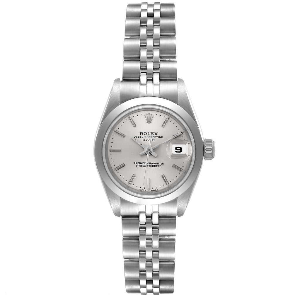 Rolex Date Silver Dial Jubilee Bracelet Steel Watch 69160 Box Service Card