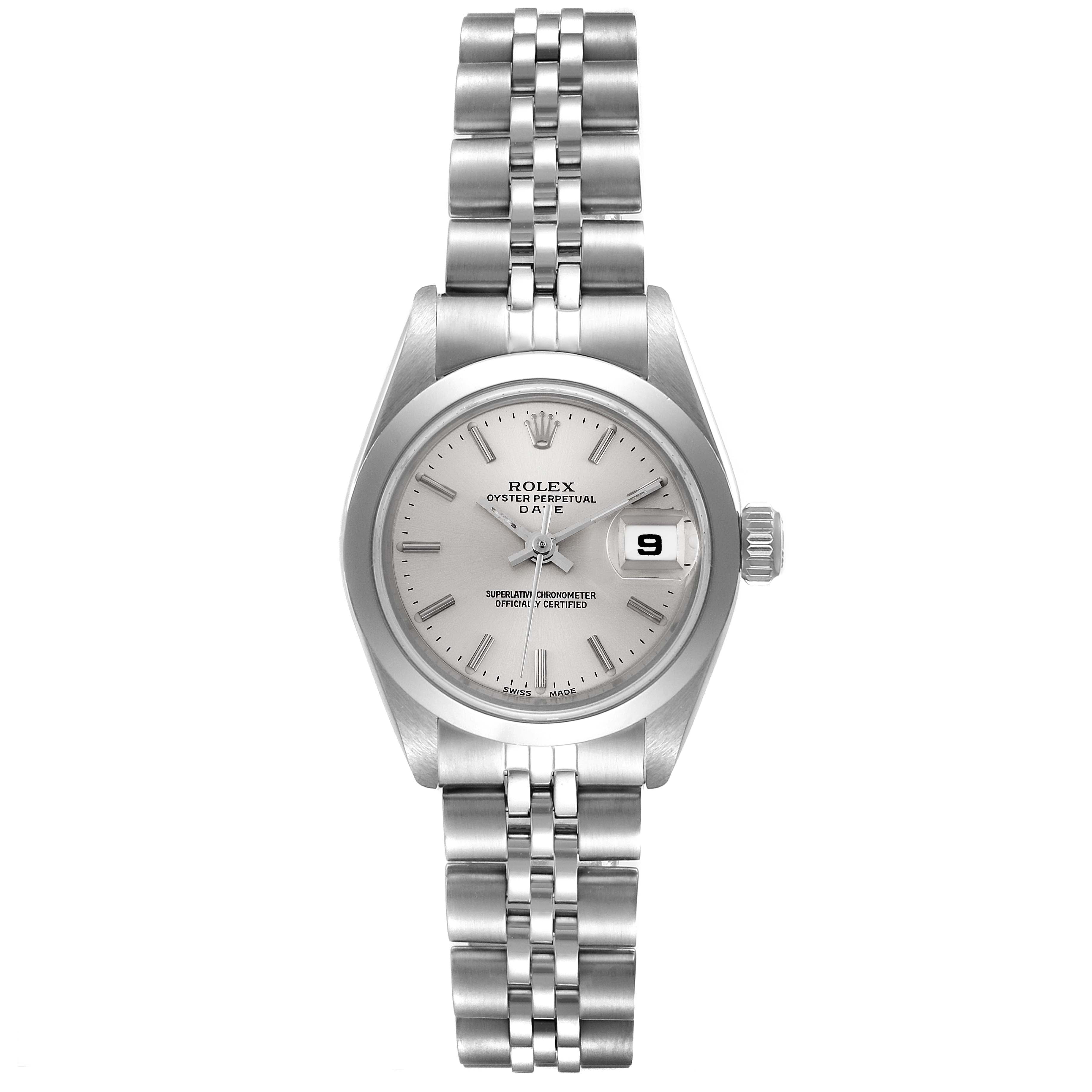 Rolex Date Silver Dial Jubilee Bracelet Steel Watch 69160 Box Service Card