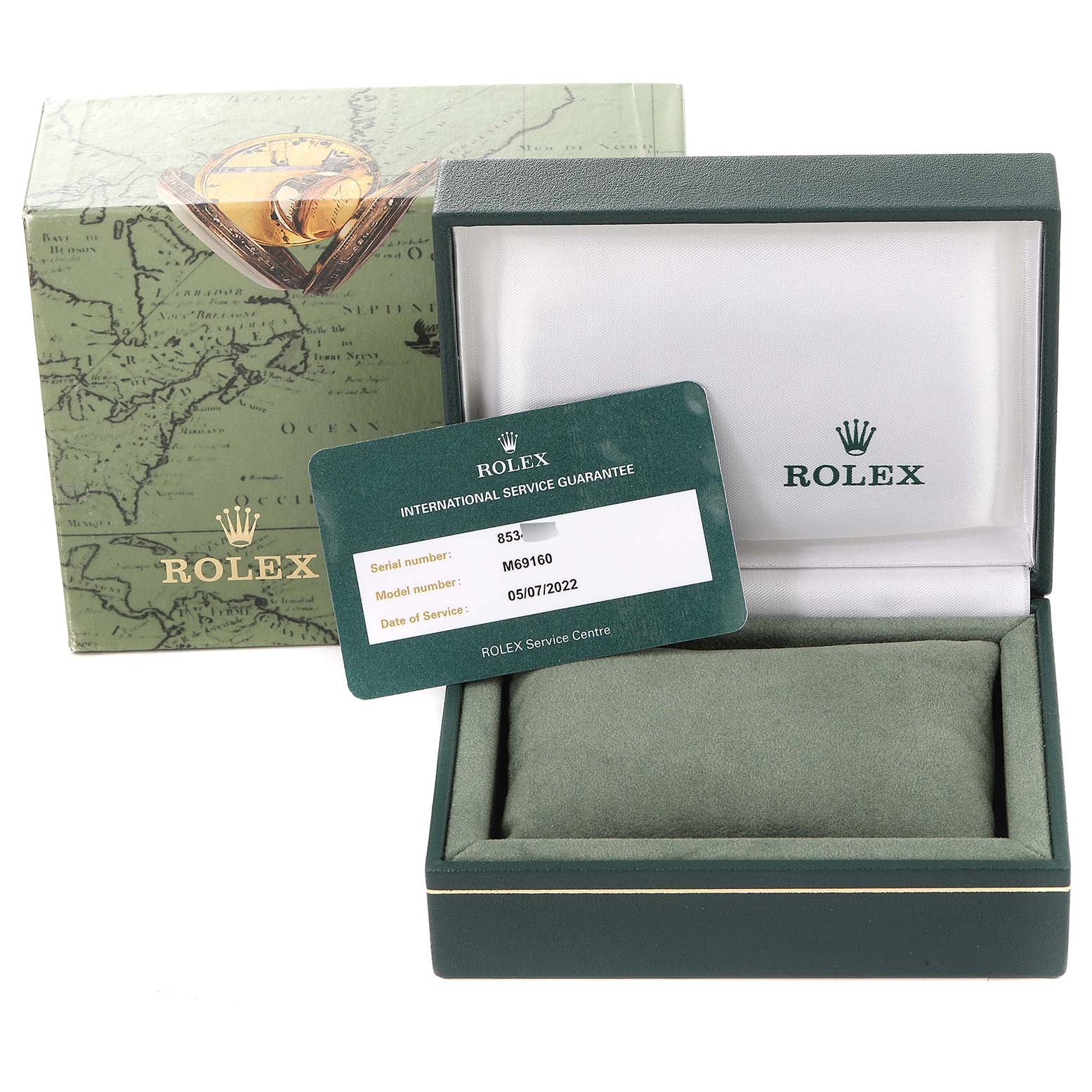 Rolex Date Silver Dial Jubilee Bracelet Steel Watch 69160 Box Service Card