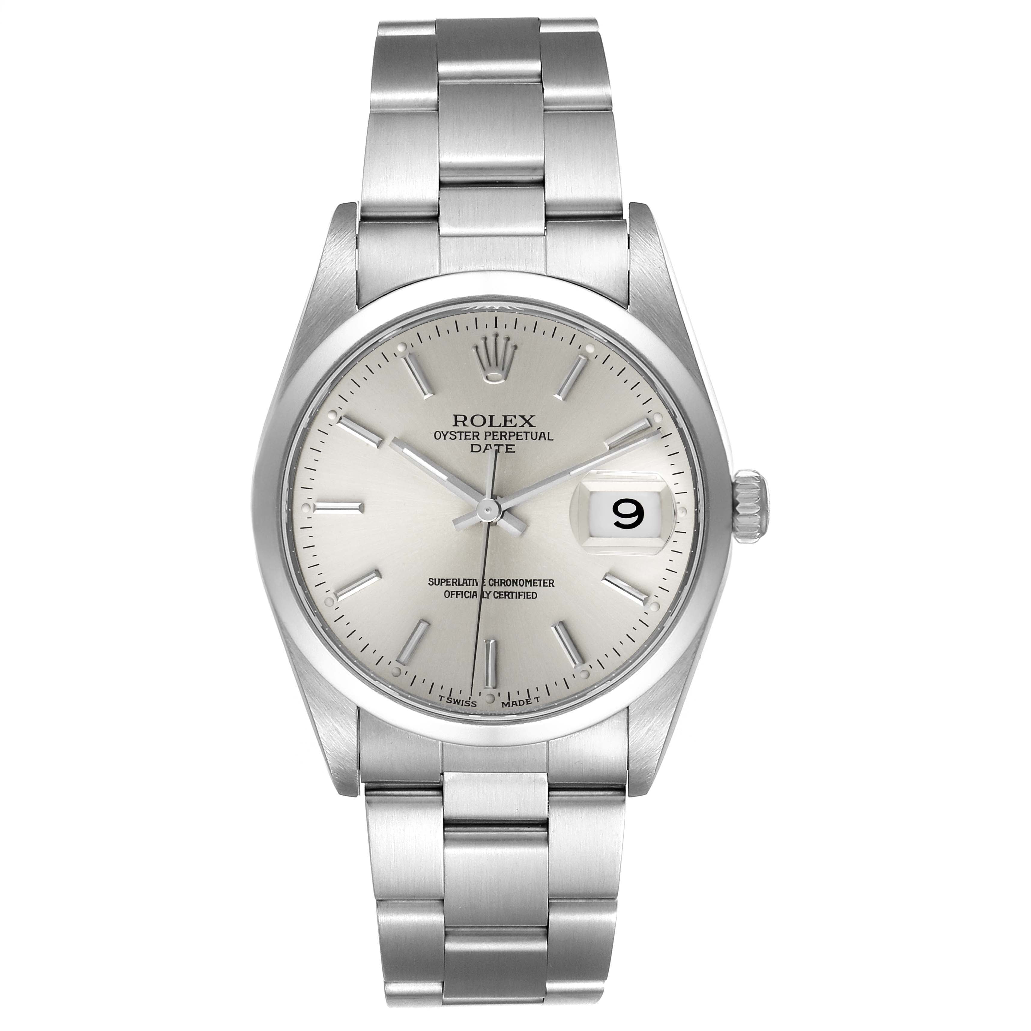 Rolex Date Silver Dial Oyster Bracelet Automatic Mens Watch 15200 Box Papers