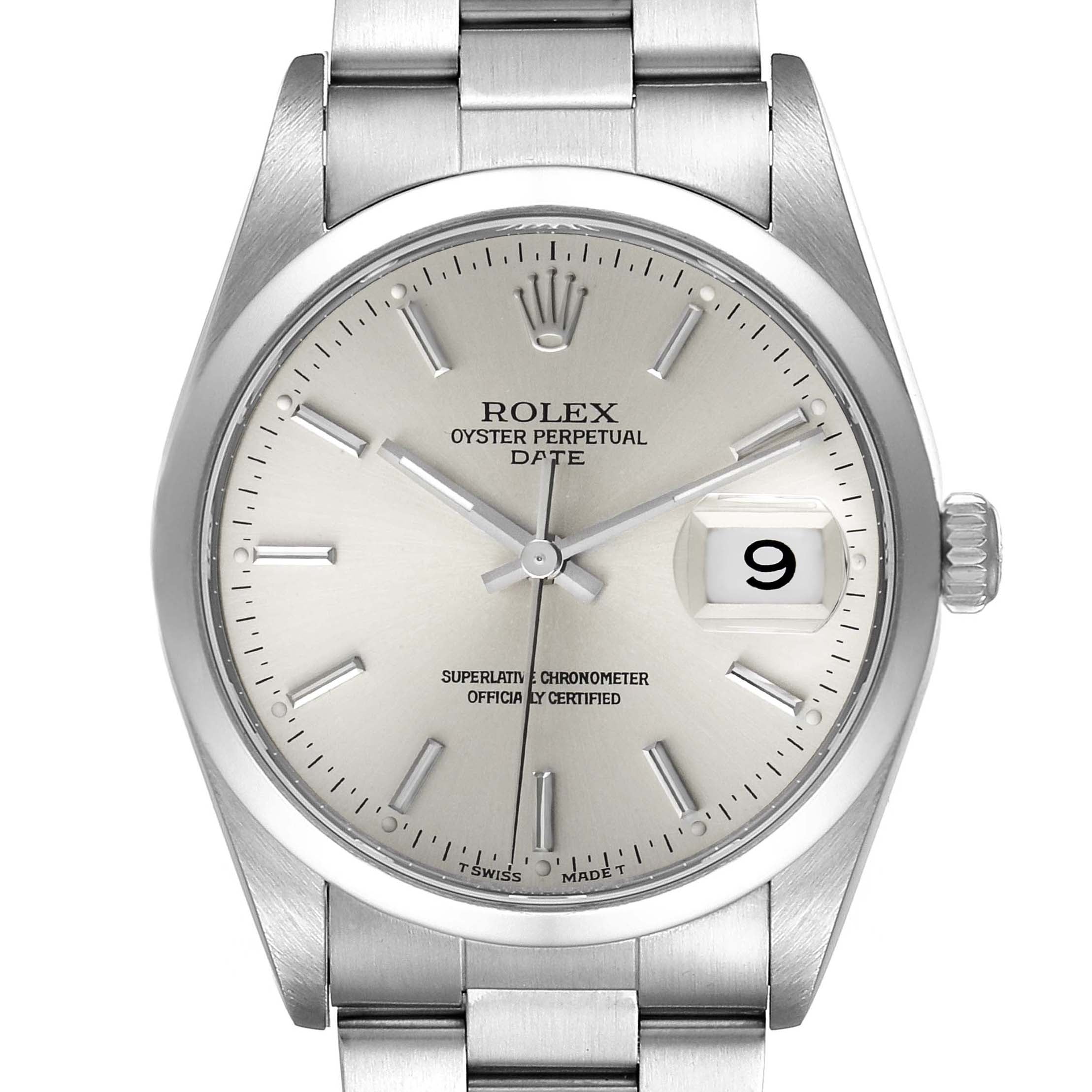 Rolex Date Silver Dial Oyster Bracelet Automatic Mens Watch 15200 Box Papers