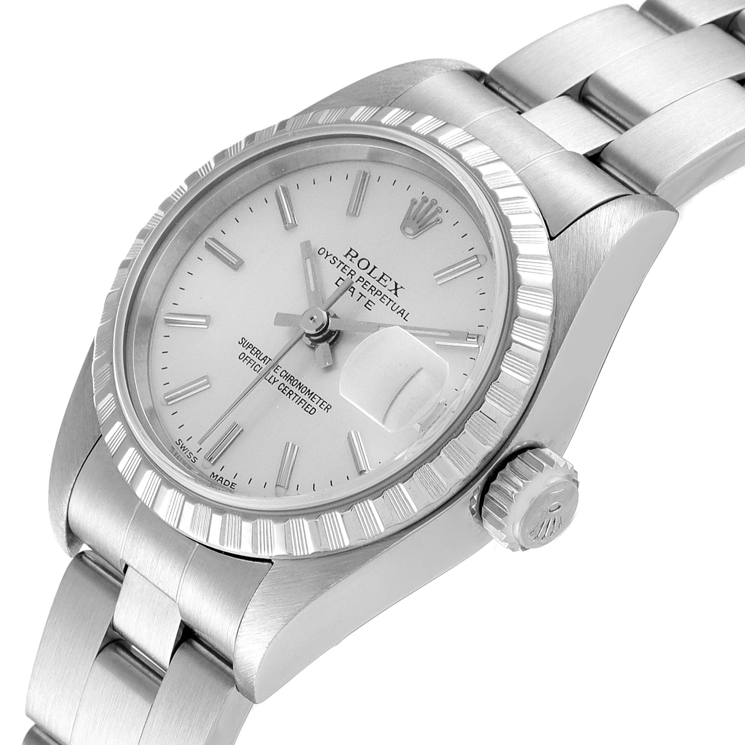 Rolex Date Silver Dial Oyster Bracelet Steel Ladies Watch 79240 Box Papers
