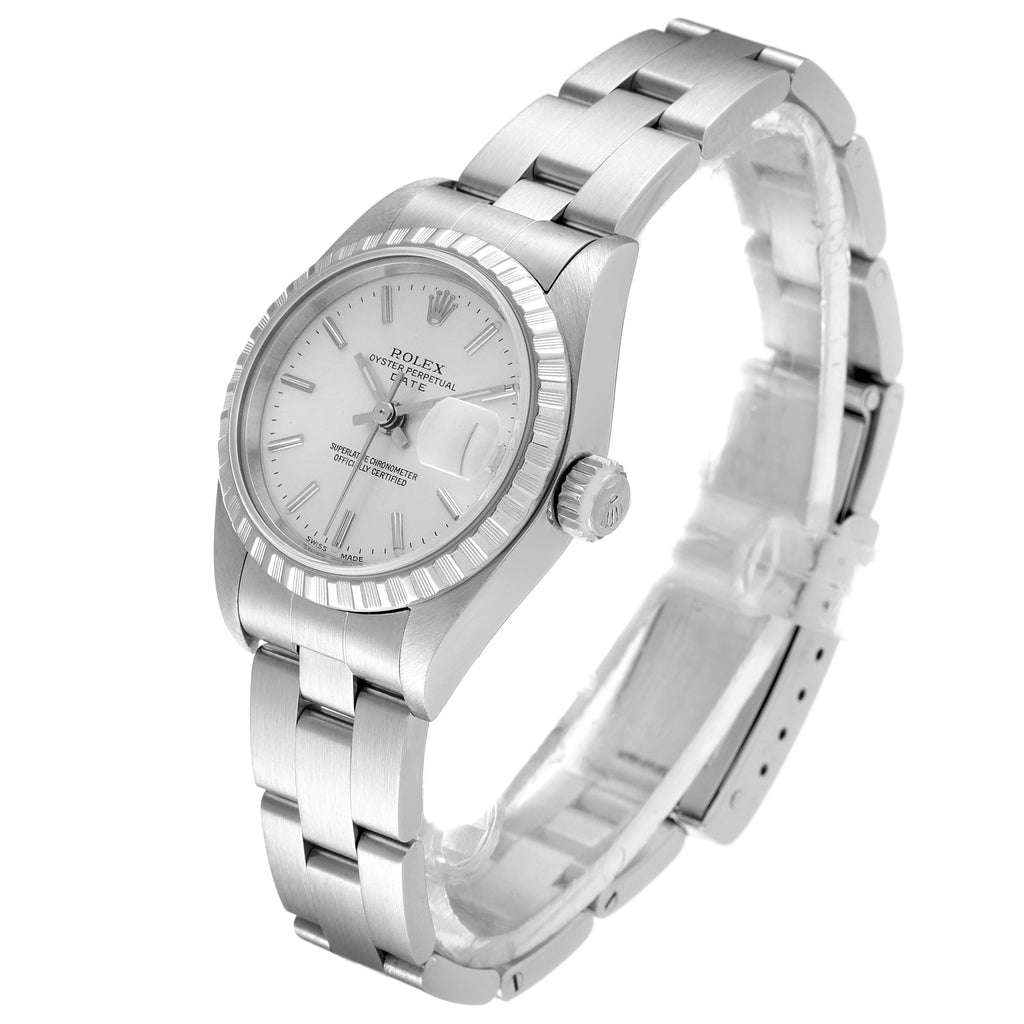 Rolex Date Silver Dial Oyster Bracelet Steel Ladies Watch 79240 Box Papers