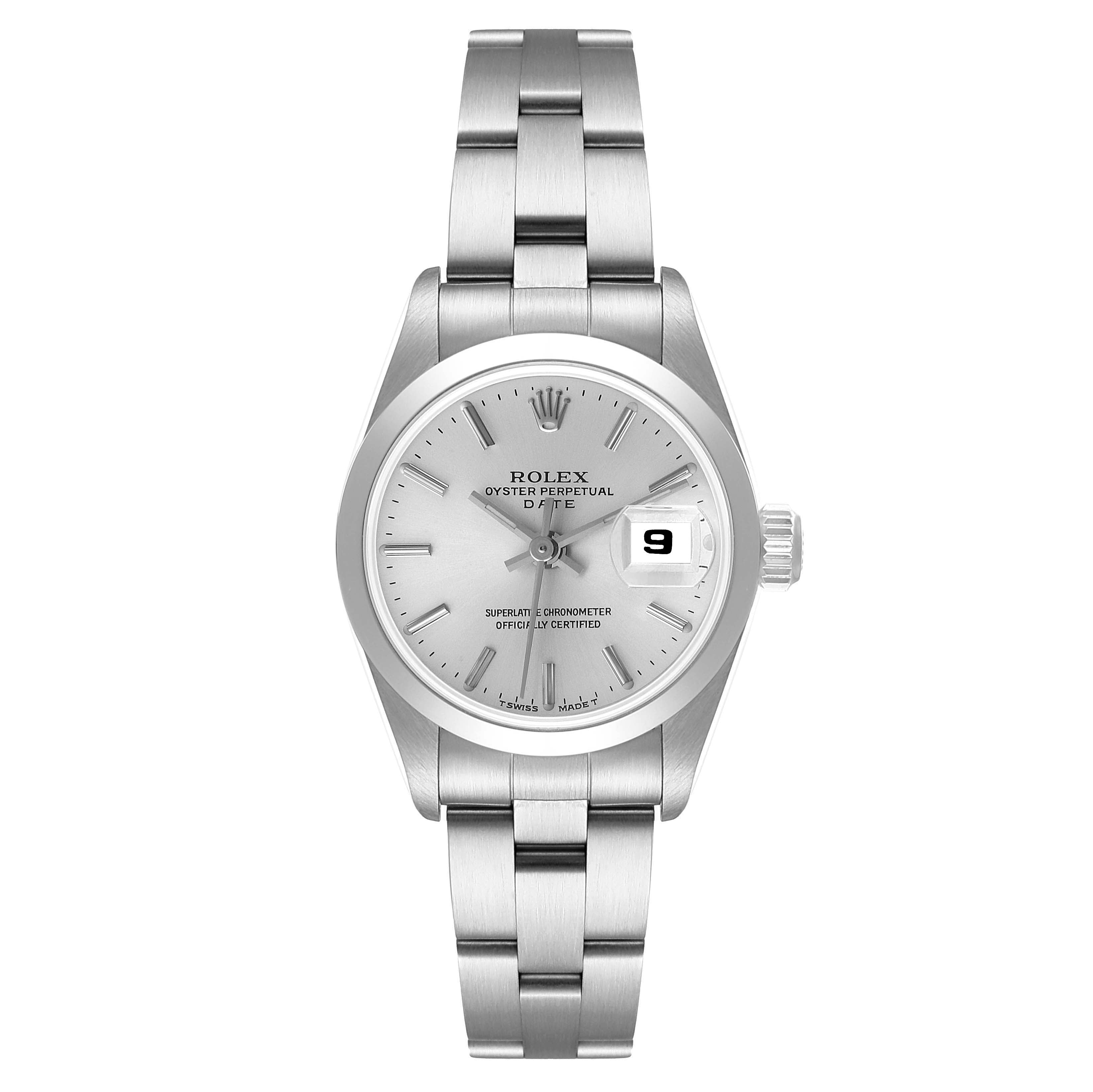 Rolex Date Silver Dial Oyster Bracelet Steel Ladies Watch 69160 Box Papers