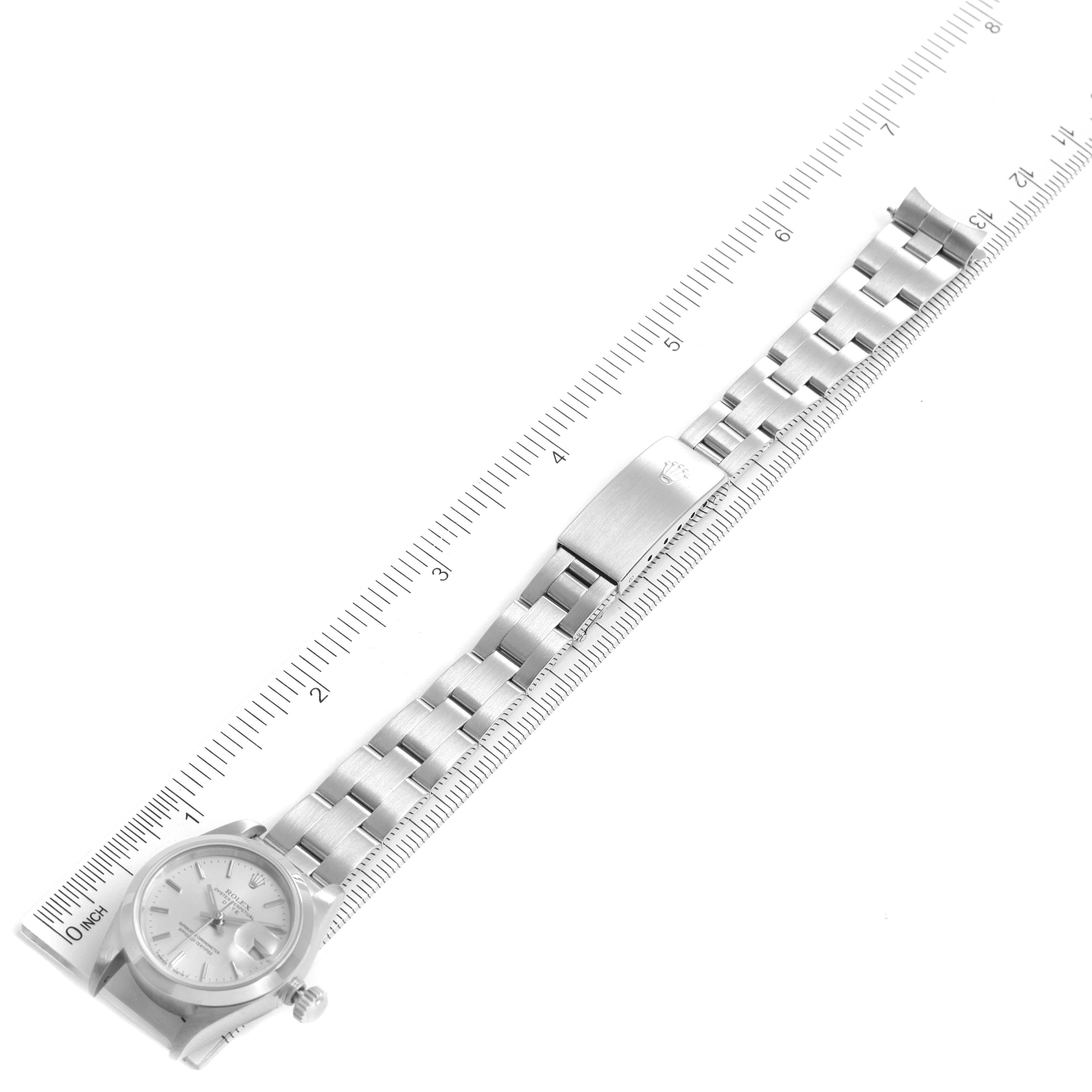 Rolex Date Silver Dial Oyster Bracelet Steel Ladies Watch 69160 Box Papers