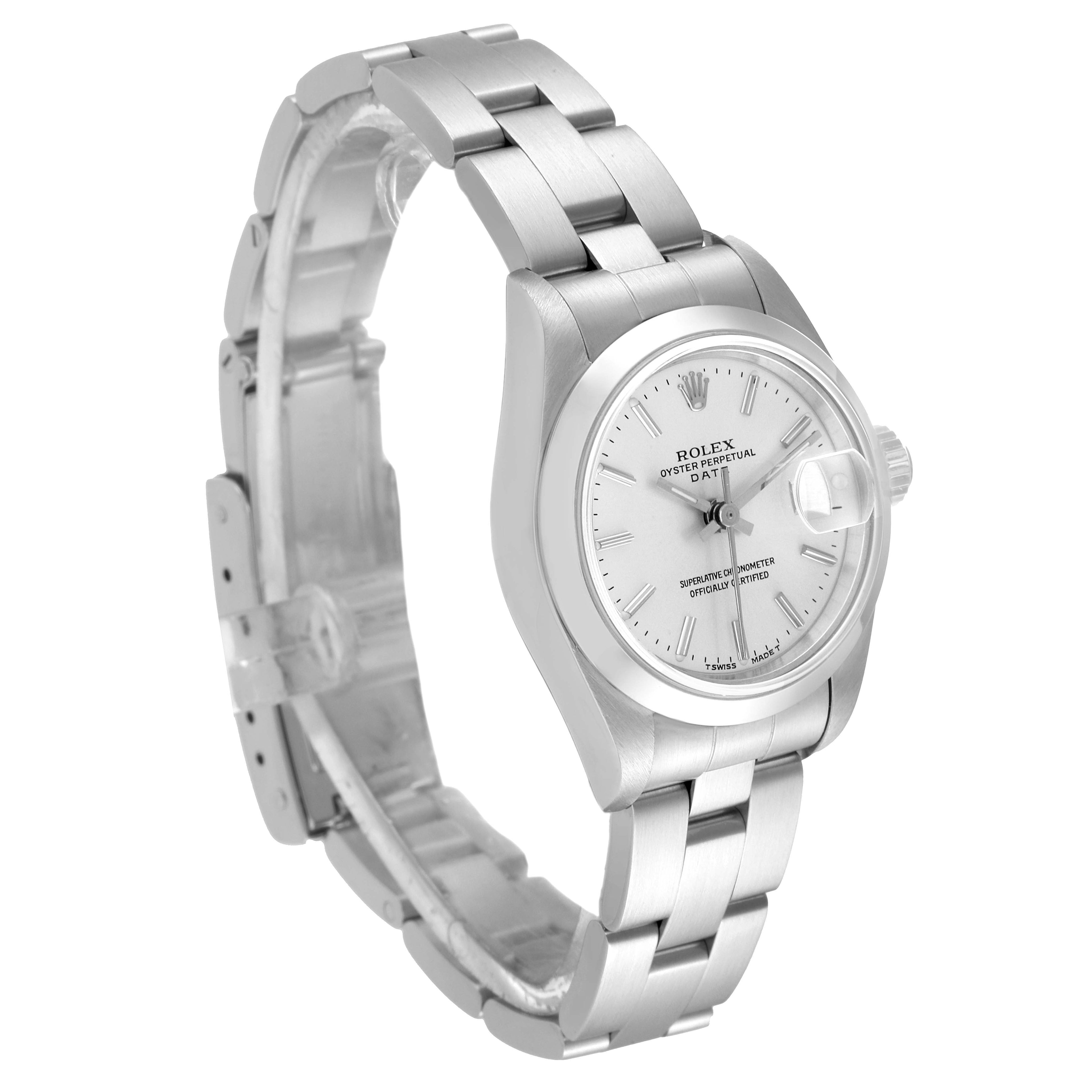 Rolex Date Silver Dial Oyster Bracelet Steel Ladies Watch 69160 Box Papers