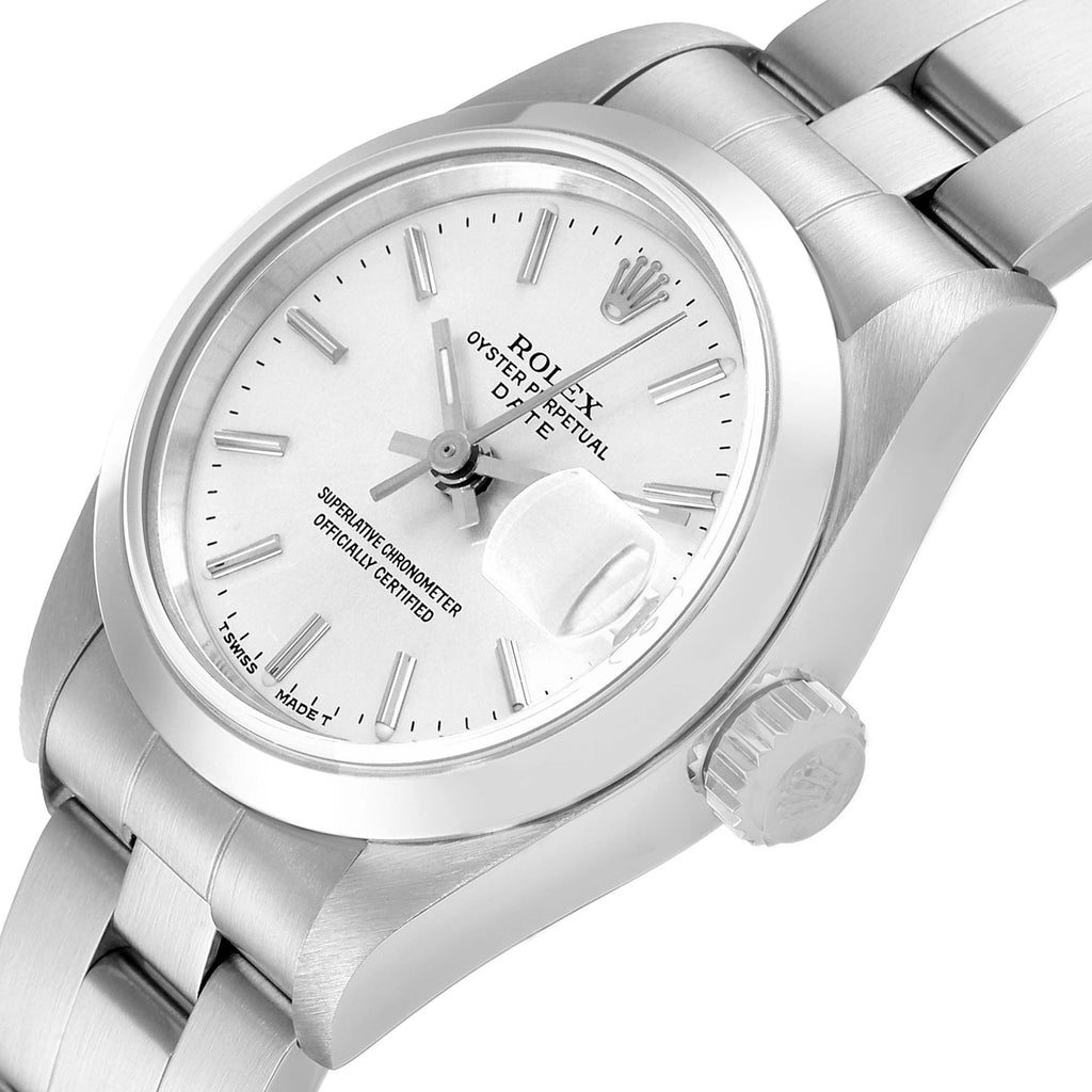 Rolex Date Silver Dial Oyster Bracelet Steel Ladies Watch 69160 Box Papers