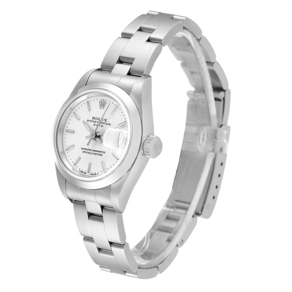 Rolex Date Silver Dial Oyster Bracelet Steel Ladies Watch 69160 Box Papers