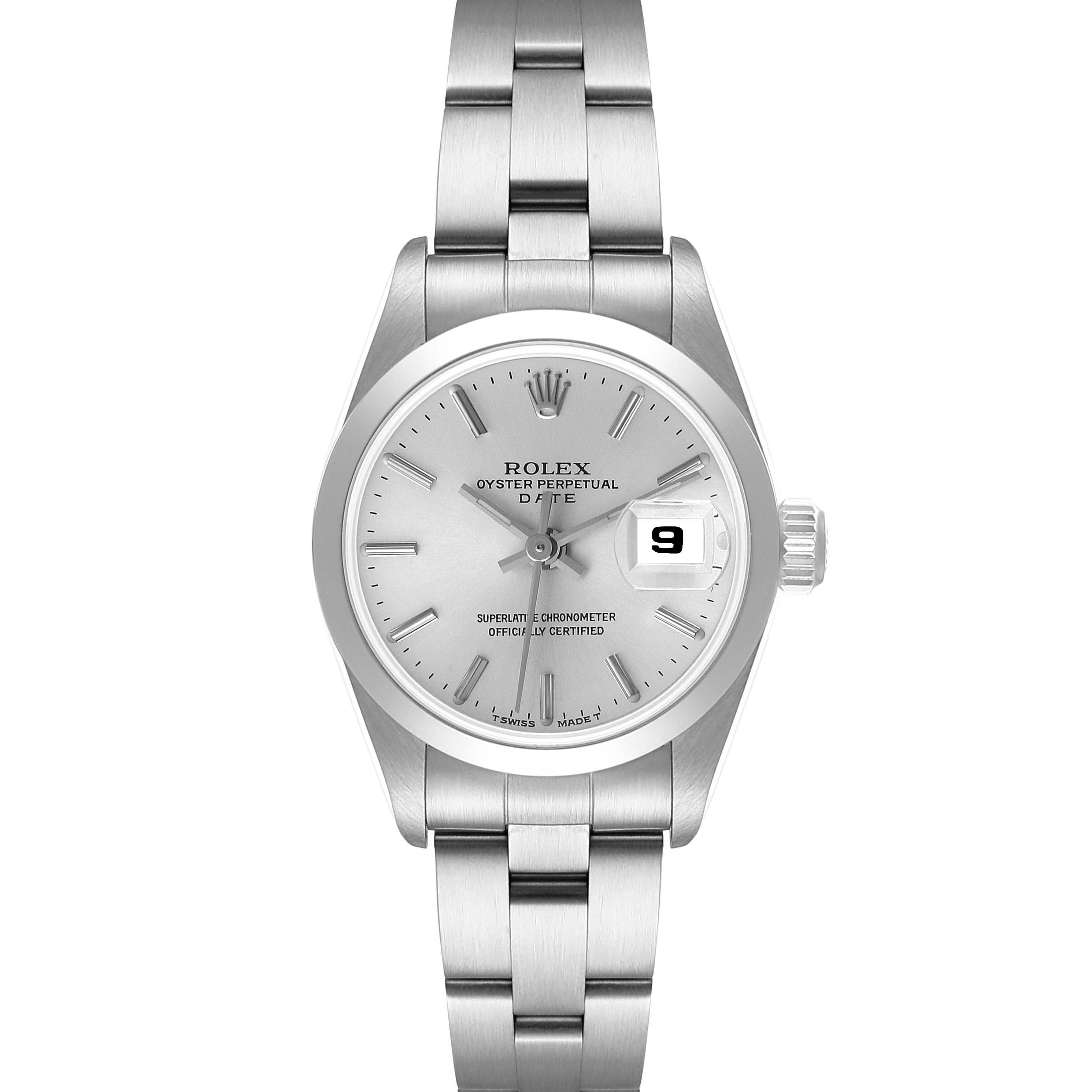Rolex Date Silver Dial Oyster Bracelet Steel Ladies Watch 69160 Box Papers