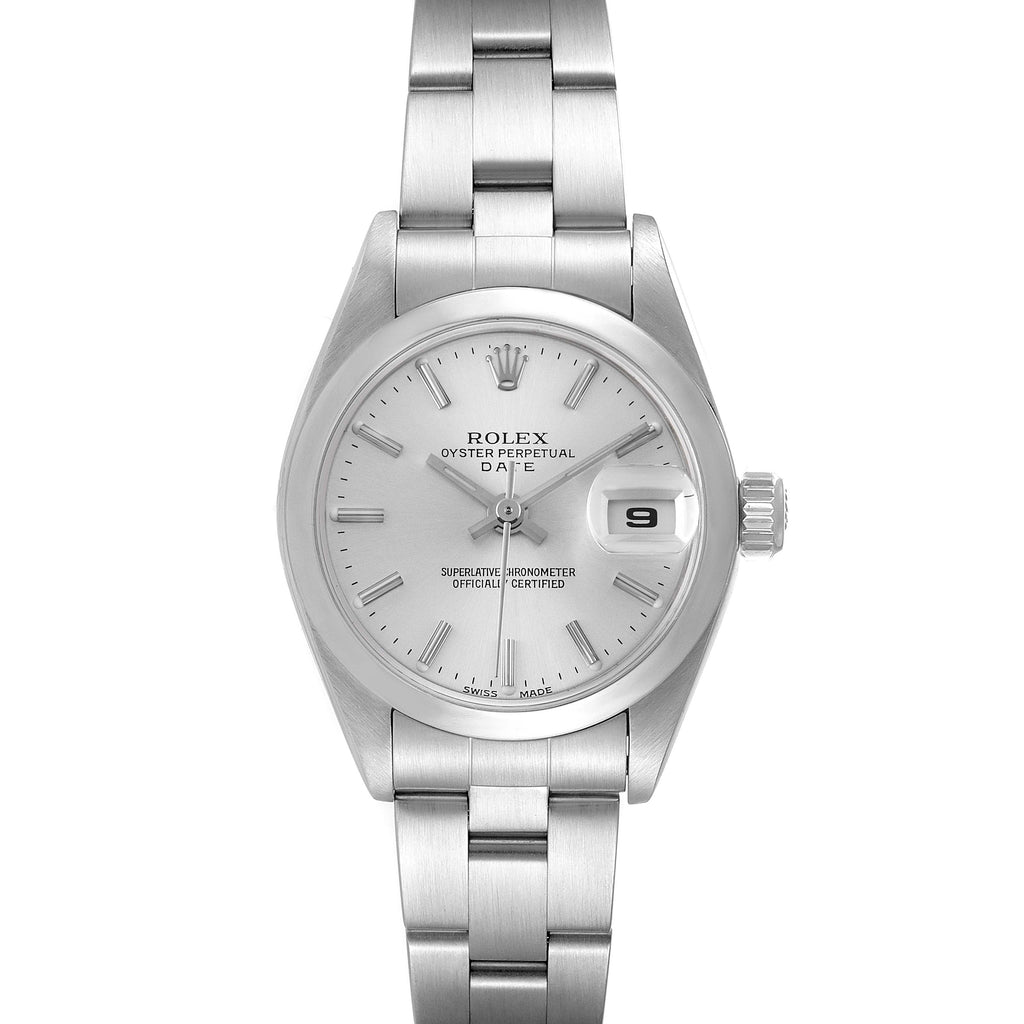 Rolex Date Silver Dial Oyster Bracelet Steel Ladies Watch 79160 Box Papers