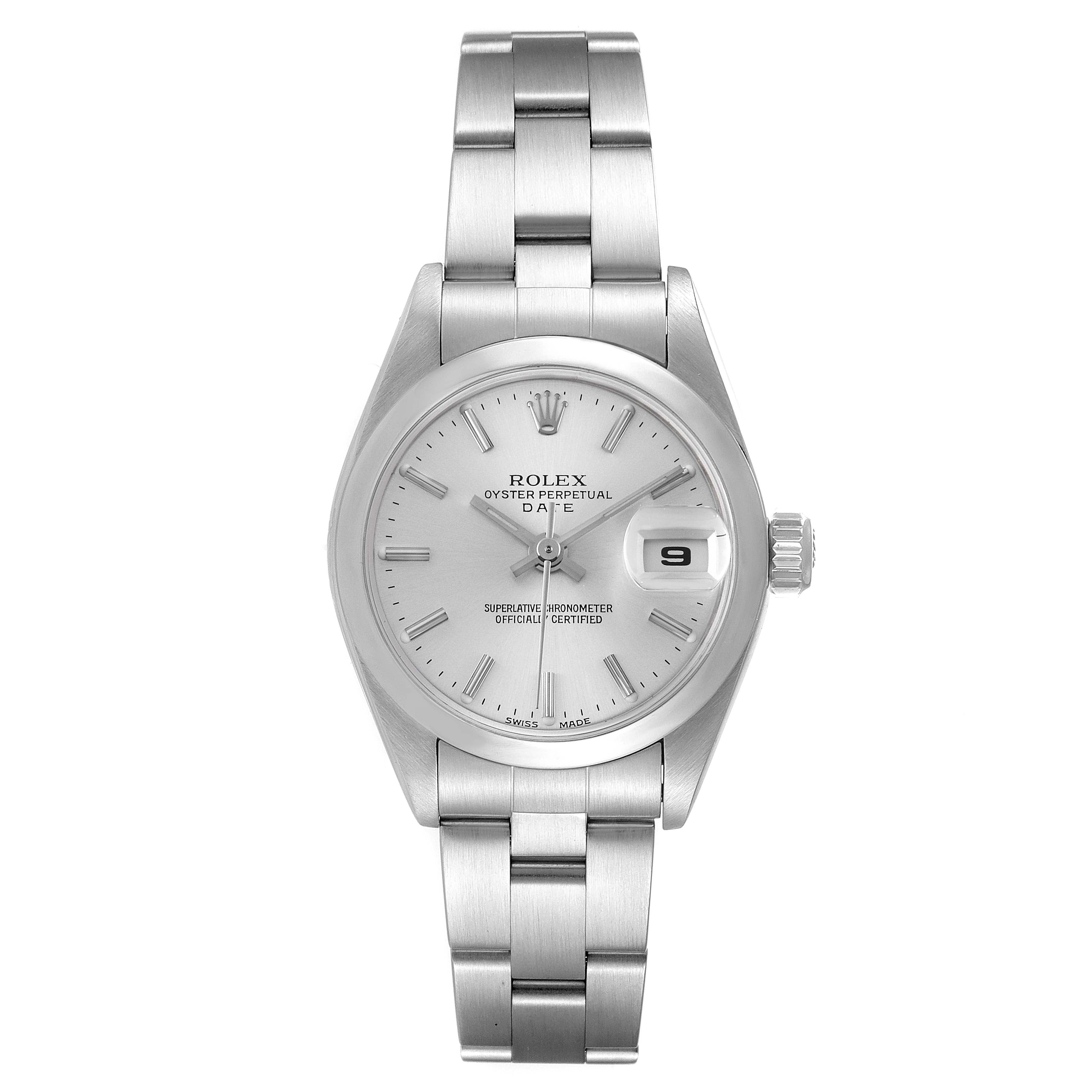 Rolex Date Silver Dial Oyster Bracelet Steel Ladies Watch 79160 Box Papers