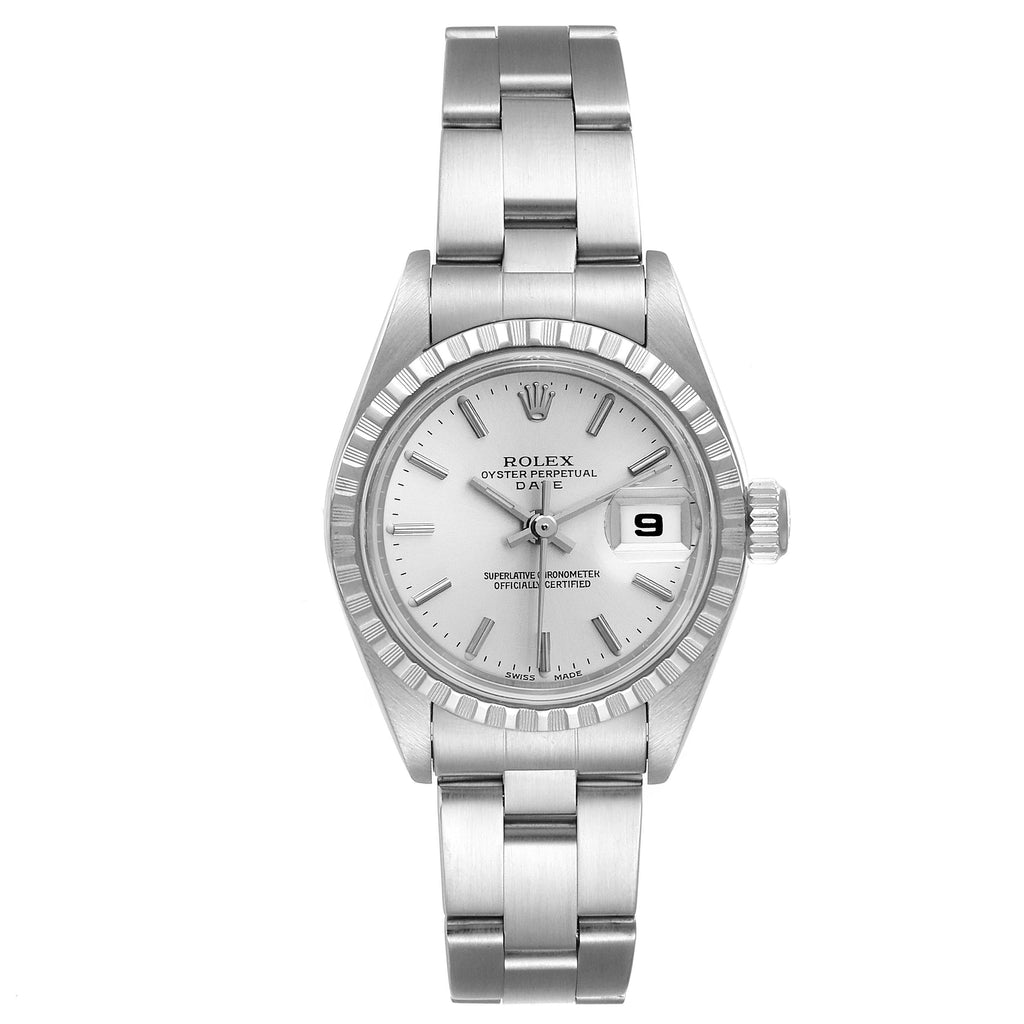 Rolex Date Silver Dial Oyster Bracelet Steel Ladies Watch 79240 Box Papers