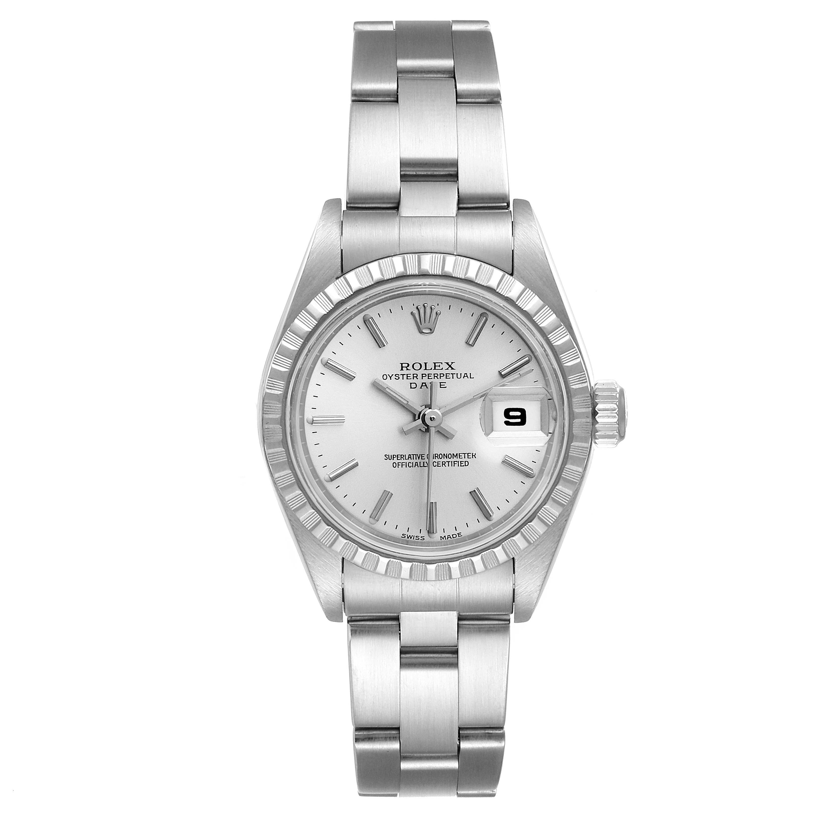 Rolex Date Silver Dial Oyster Bracelet Steel Ladies Watch 79240 Box Papers