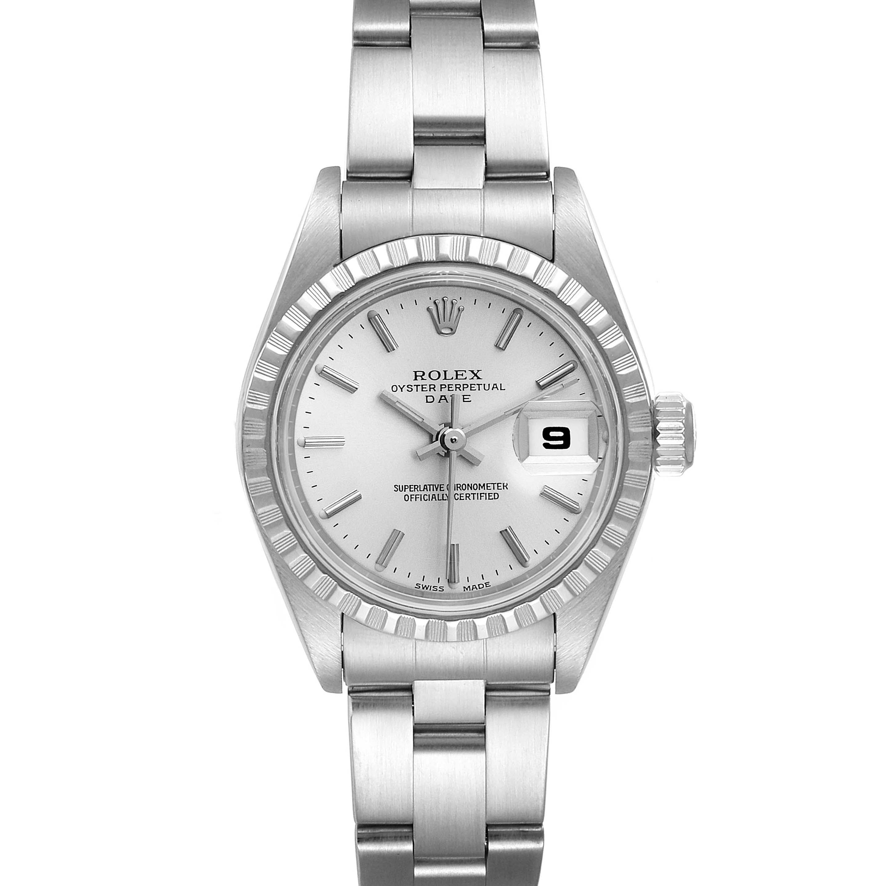Rolex Date Silver Dial Oyster Bracelet Steel Ladies Watch 79240 Box Papers
