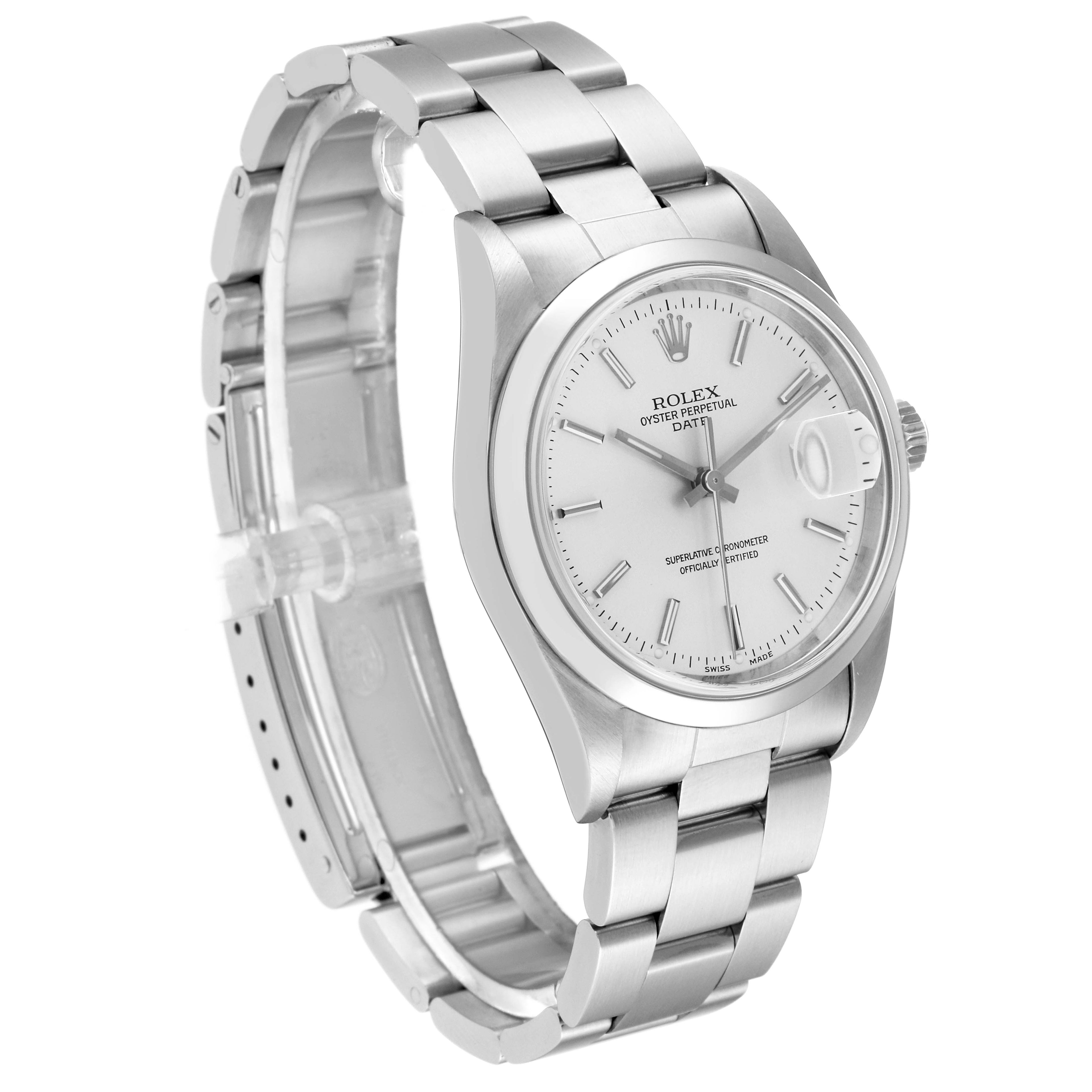 Rolex Date Silver Dial Smooth Bezel Automatic Steel Mens Watch 15200 Box Papers