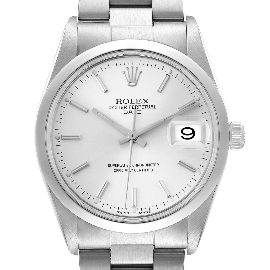 Rolex Date Silver Dial Smooth Bezel Automatic Steel Mens Watch 15200 Box Papers