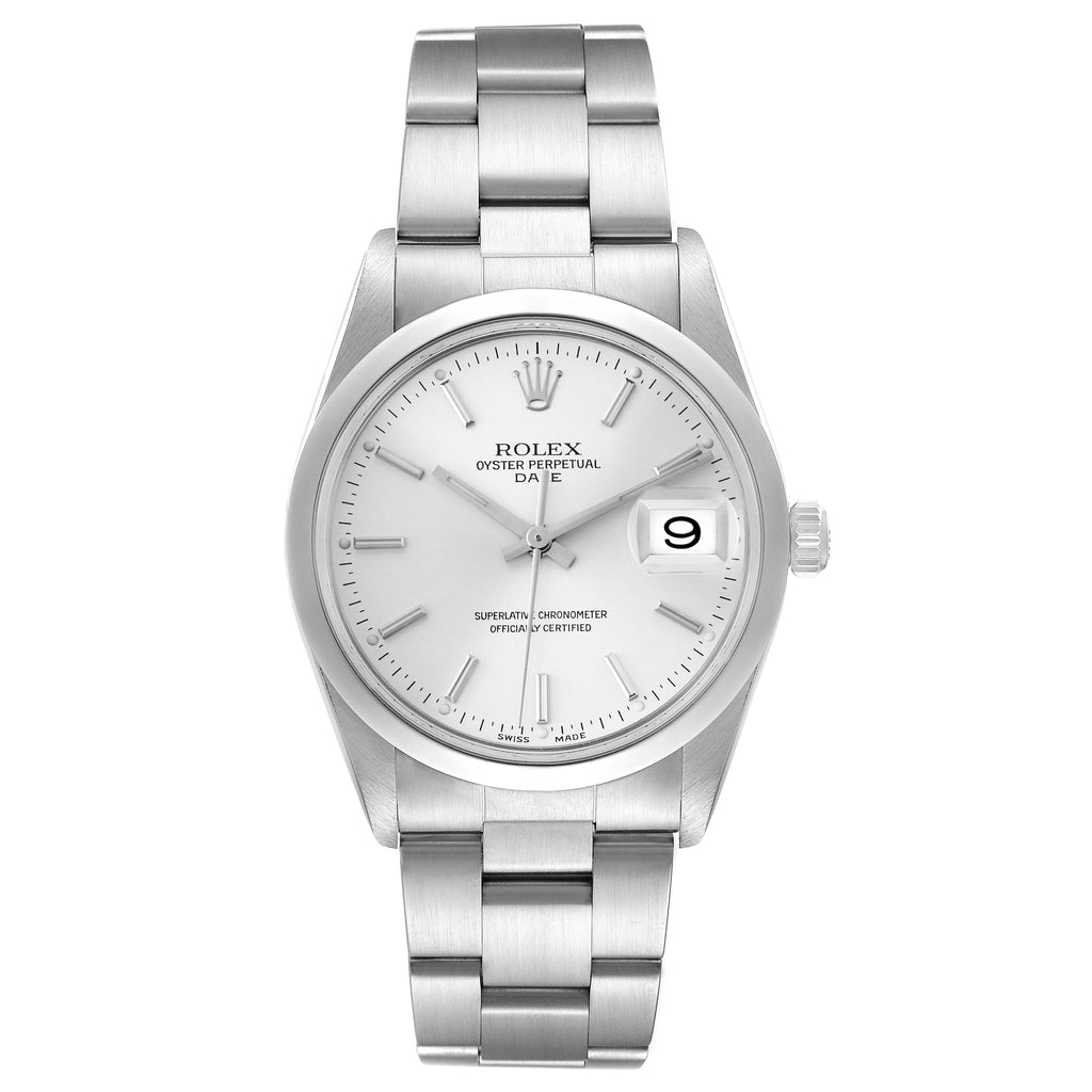 Rolex Date Silver Dial Smooth Bezel Automatic Steel Mens Watch 15200 Box Papers