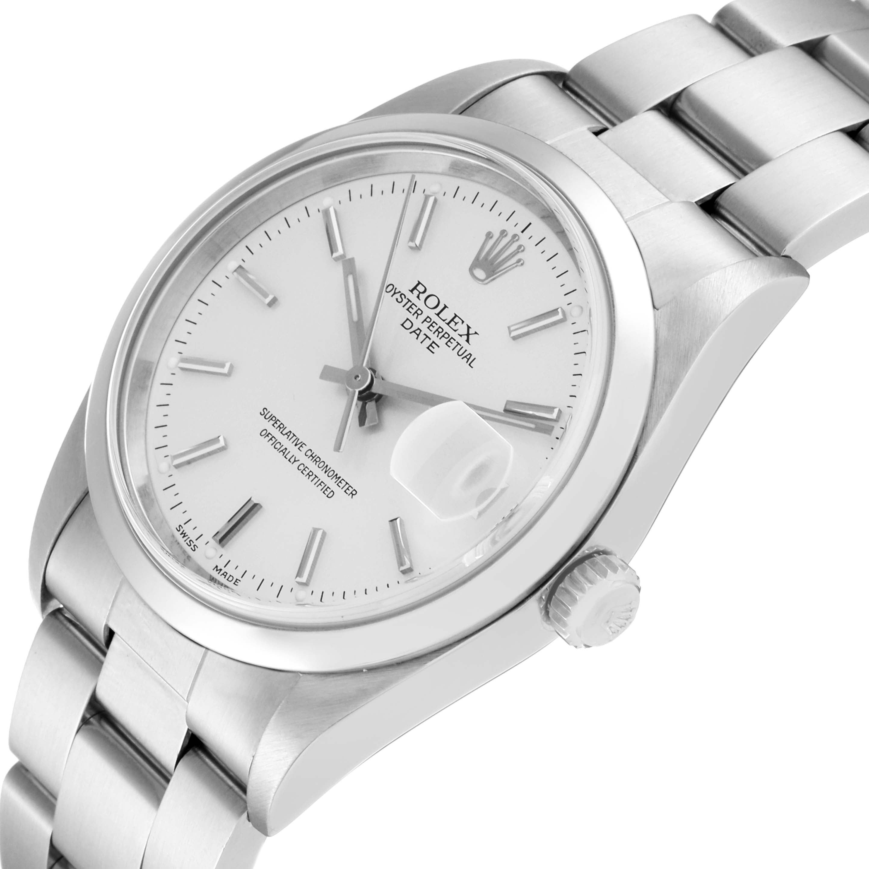Rolex Date Silver Dial Smooth Bezel Automatic Steel Mens Watch 15200 Box Papers