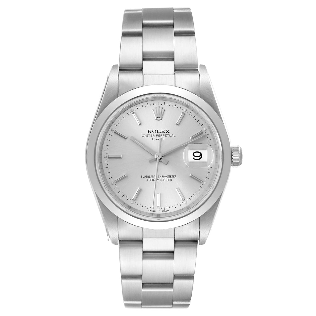 Rolex Date Silver Dial Smooth Bezel Automatic Steel Mens Watch 15200 Unworn NOS
