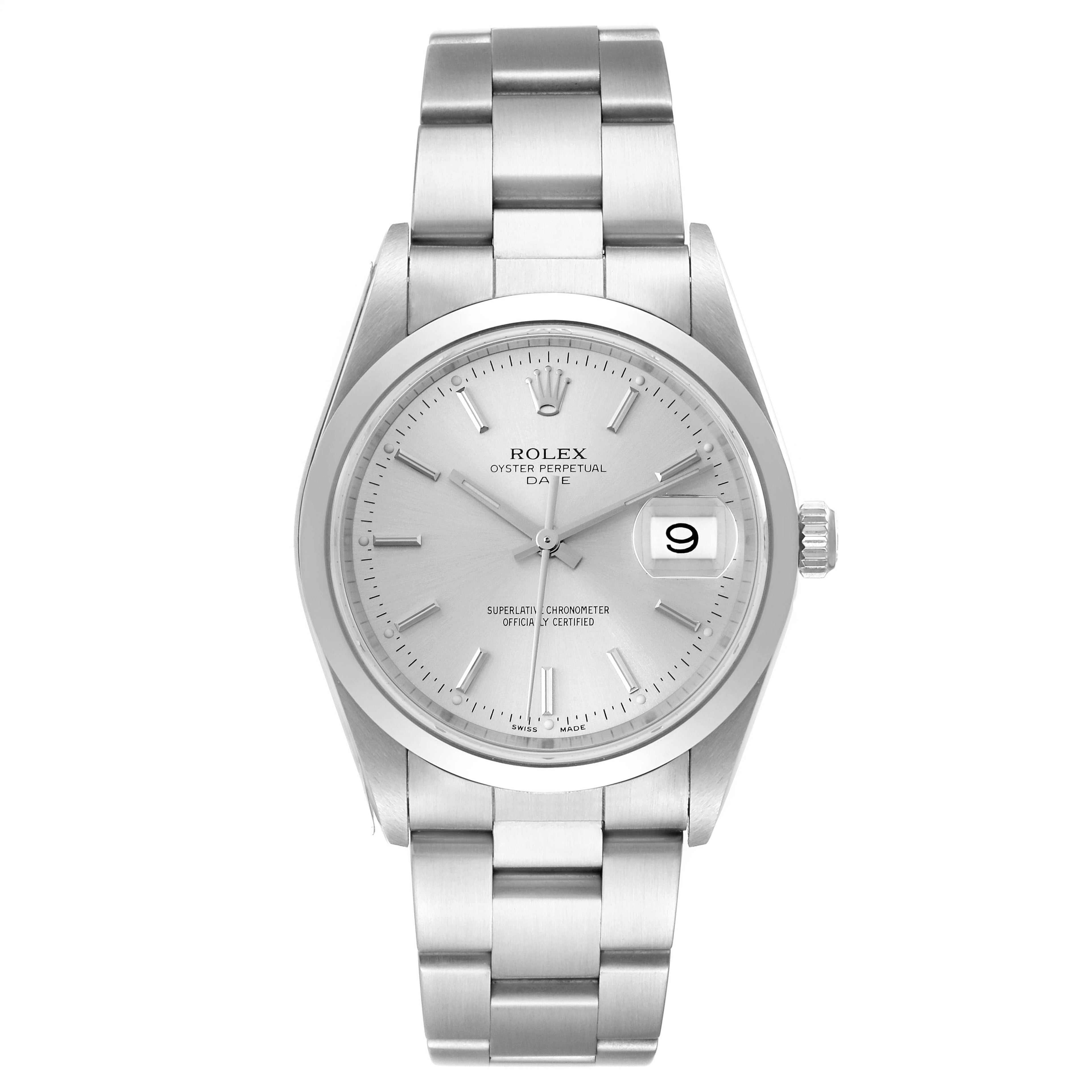 Rolex Date Silver Dial Smooth Bezel Automatic Steel Mens Watch 15200 Unworn NOS