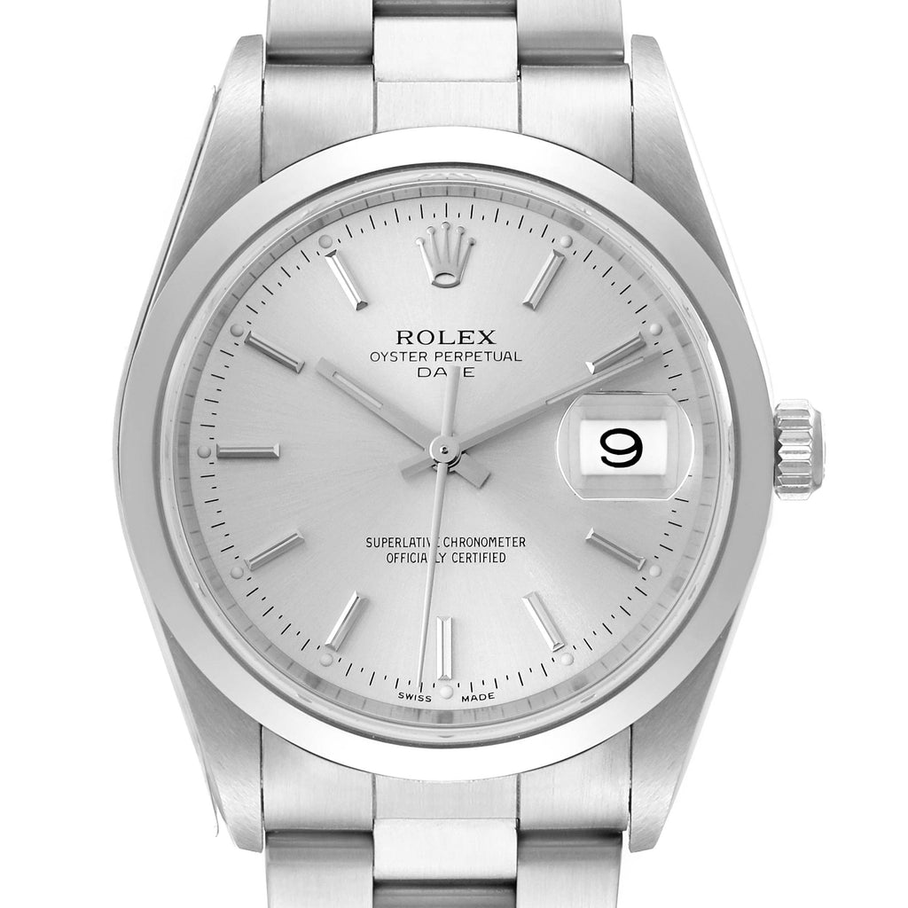 Rolex Date Silver Dial Smooth Bezel Automatic Steel Mens Watch 15200 Unworn NOS
