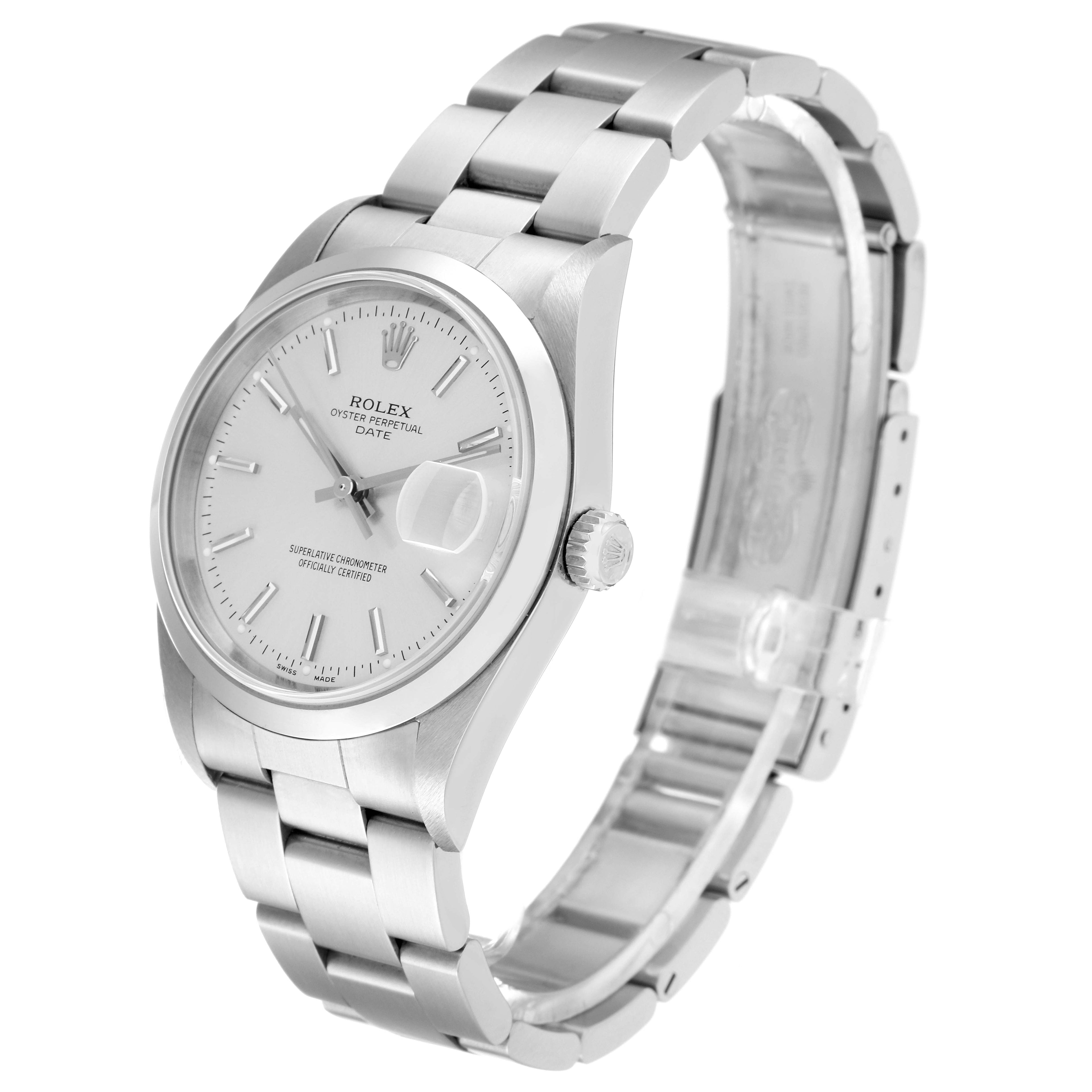 Rolex Date Silver Dial Smooth Bezel Automatic Steel Mens Watch 15200 Unworn NOS