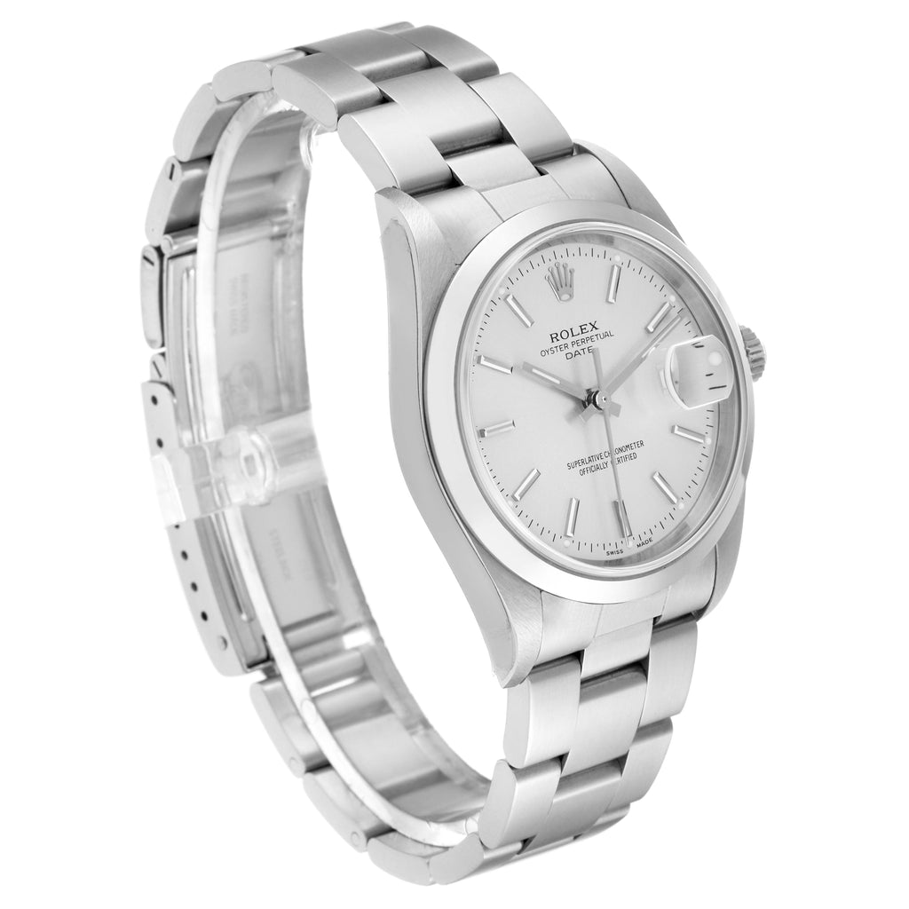 Rolex Date Silver Dial Smooth Bezel Automatic Steel Mens Watch 15200 Unworn NOS