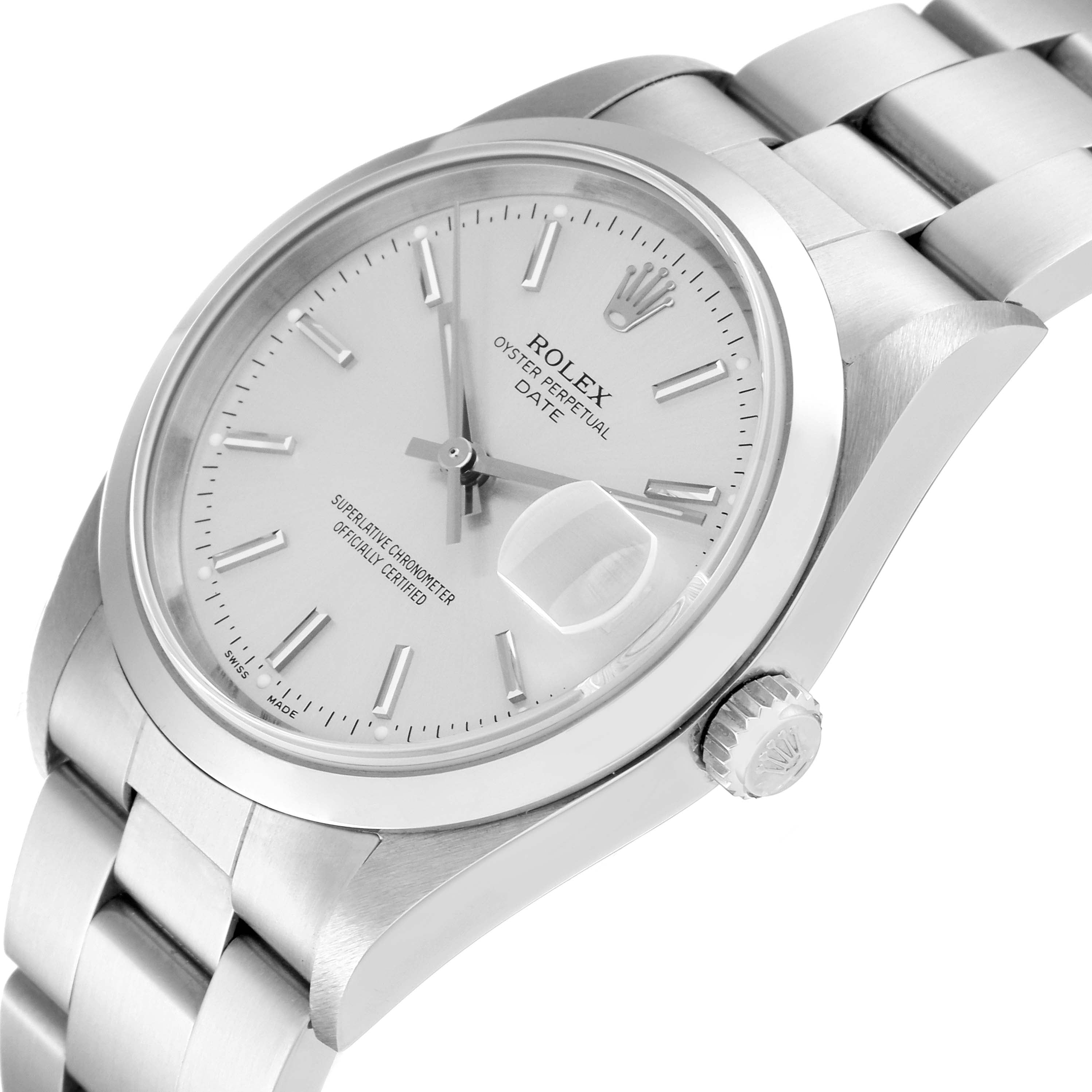 Rolex Date Silver Dial Smooth Bezel Automatic Steel Mens Watch 15200 Unworn NOS